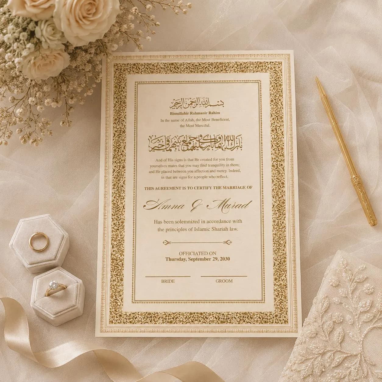 Islamic Nikah Certificate, Editable Muslim Wedding Contract, Beige Nikkah Nama, A4 A3 Digital Download