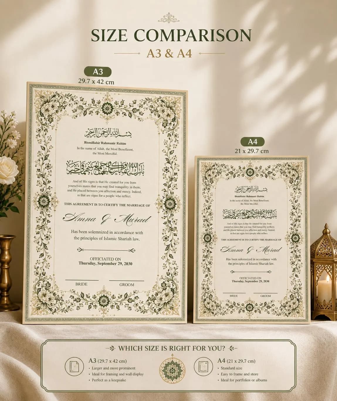 Floral Nikah Certificate, Editable Islamic Marriage Contract, Nikah Template A4 A3, Digital Download - image 3