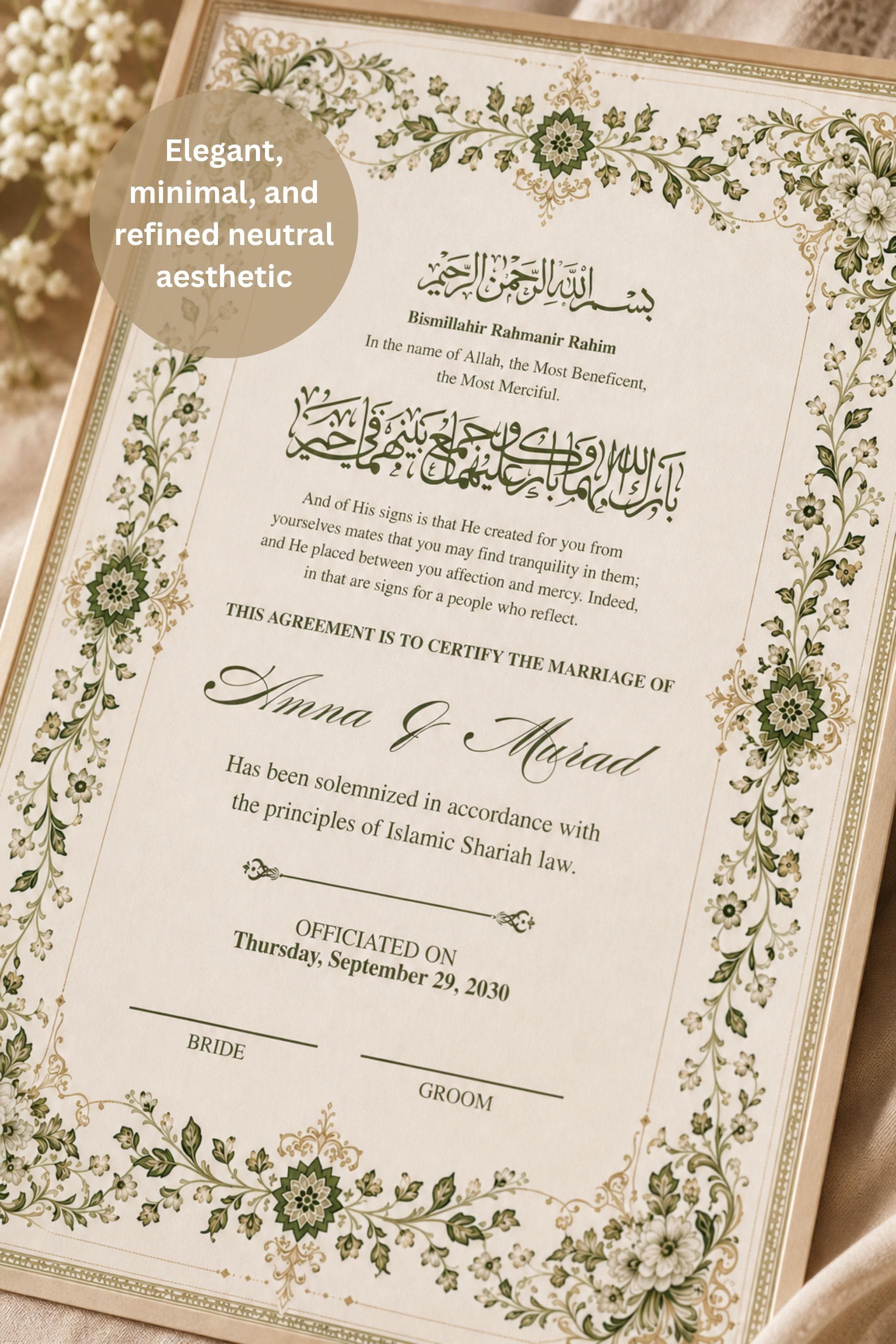 Floral Nikah Certificate, Editable Islamic Marriage Contract, Nikah Template A4 A3, Digital Download - image 4