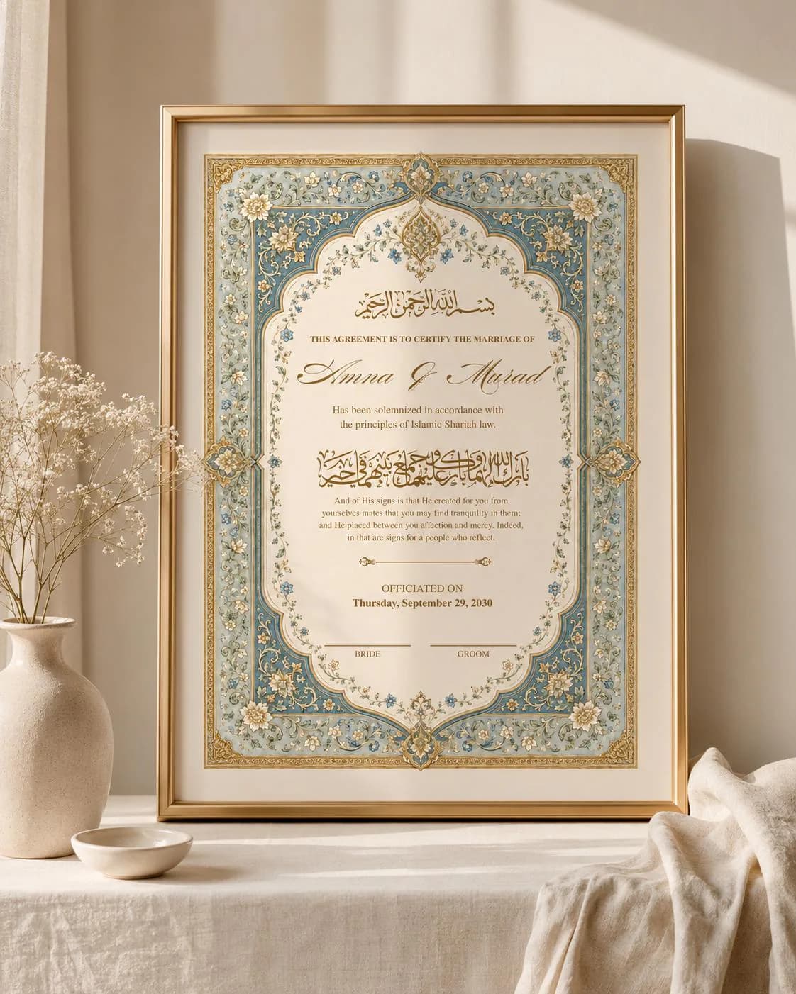 Islamic Nikah Certificate Template, Editable Muslim Marriage Contract, Vintage Floral Design (A3 A4) - image 4