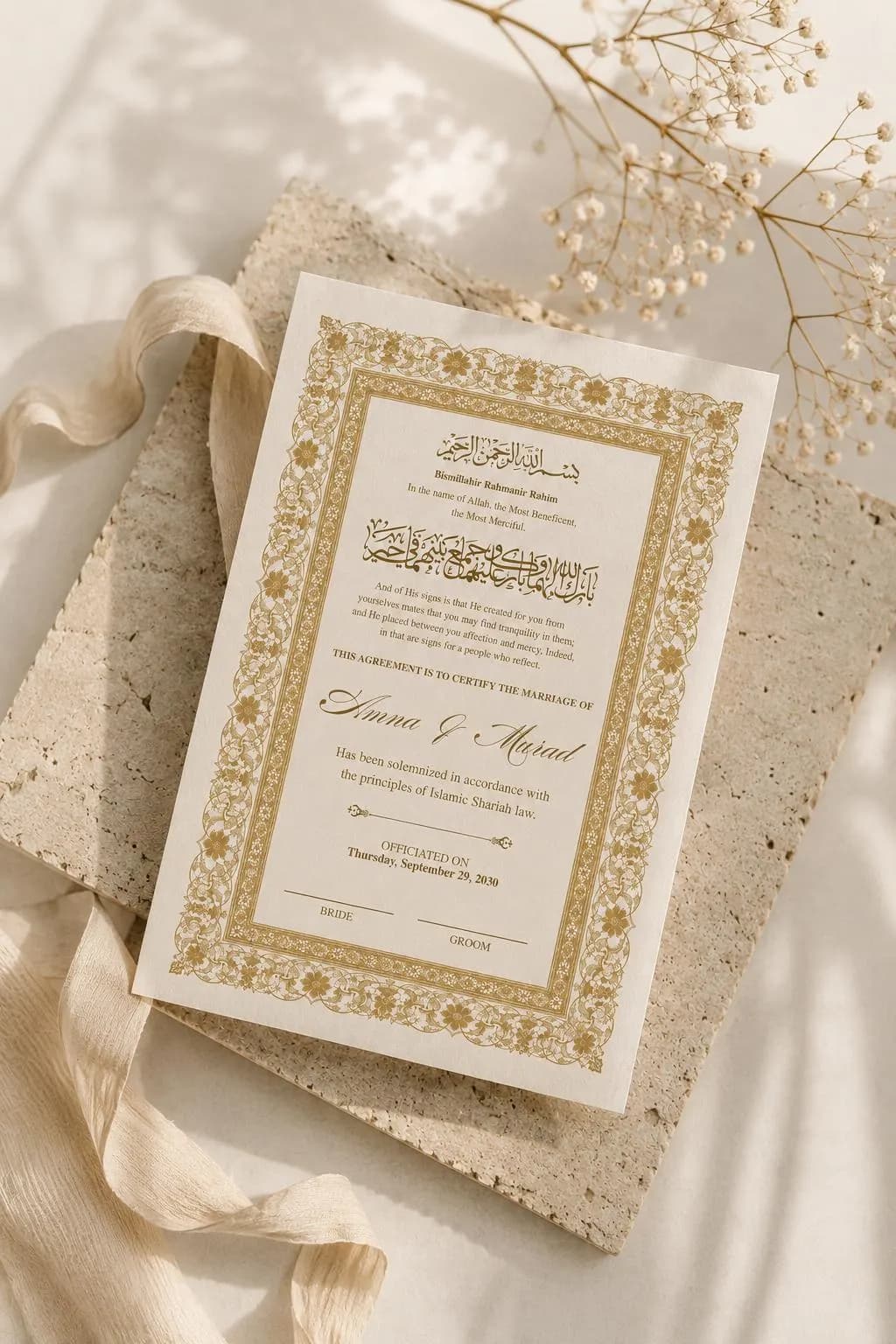 Editable Islamic Nikah Nama, Gold Wedding Contract Printable, Marriage Certificate, A4 A3 Digital Download - image 4