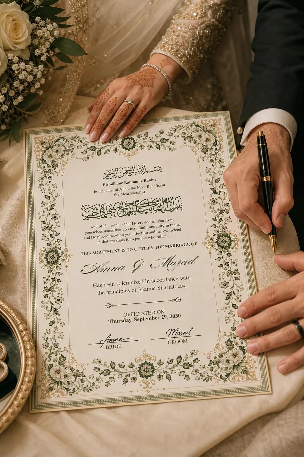 Floral Nikah Certificate, Editable Islamic Marriage Contract, Nikah Template A4 A3, Digital Download - image 5