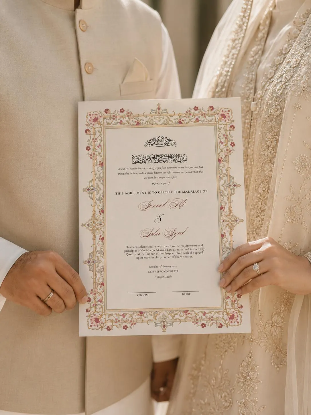 Elegant Islamic Nikah Certificate Template, Floral Arabesque Design (Digital Download) - image 3