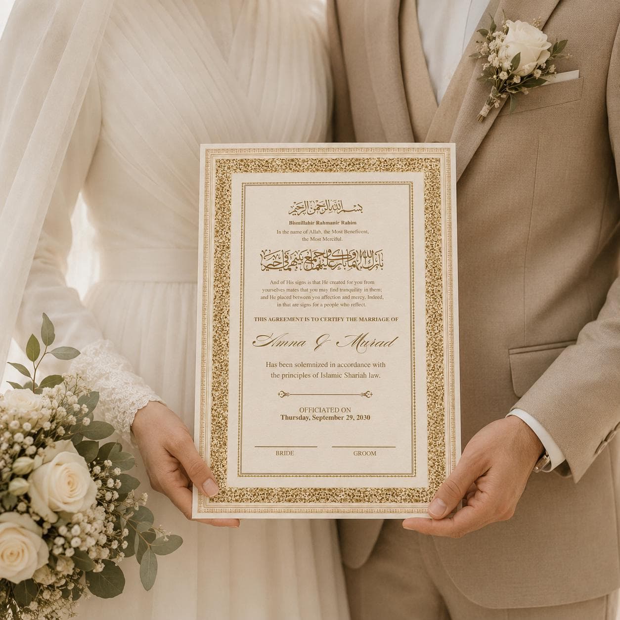 Islamic Nikah Certificate, Editable Muslim Wedding Contract, Beige Nikkah Nama, A4 A3 Digital Download - image 5