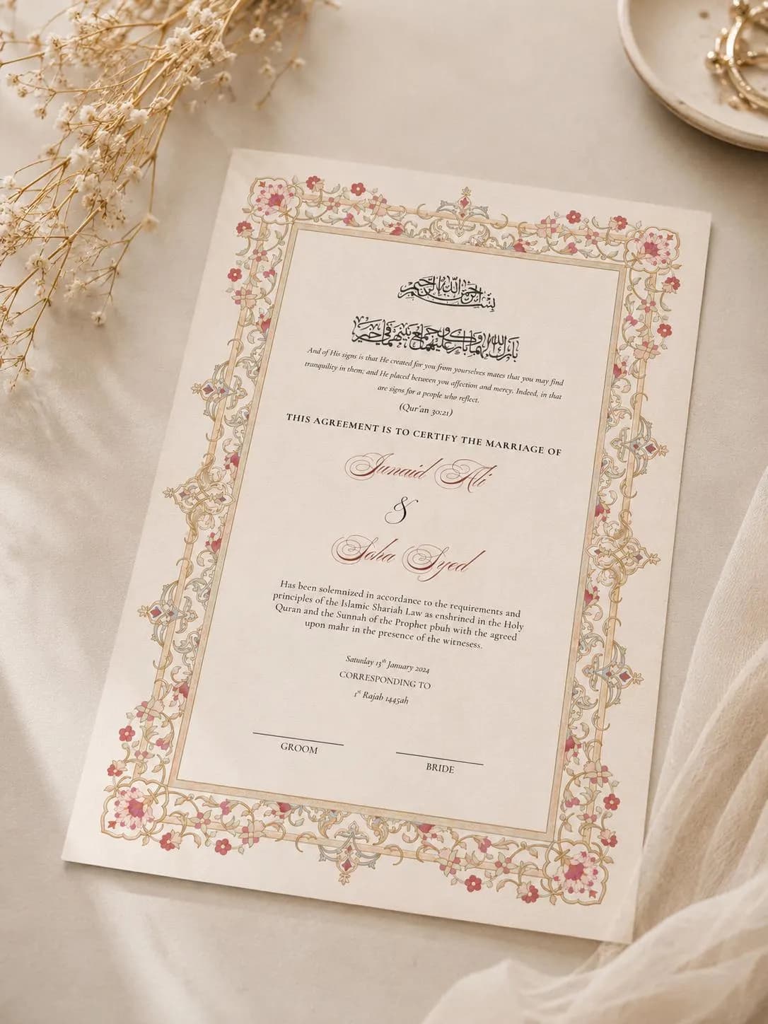 Elegant Islamic Nikah Certificate Template, Floral Arabesque Design (Digital Download) - image 5