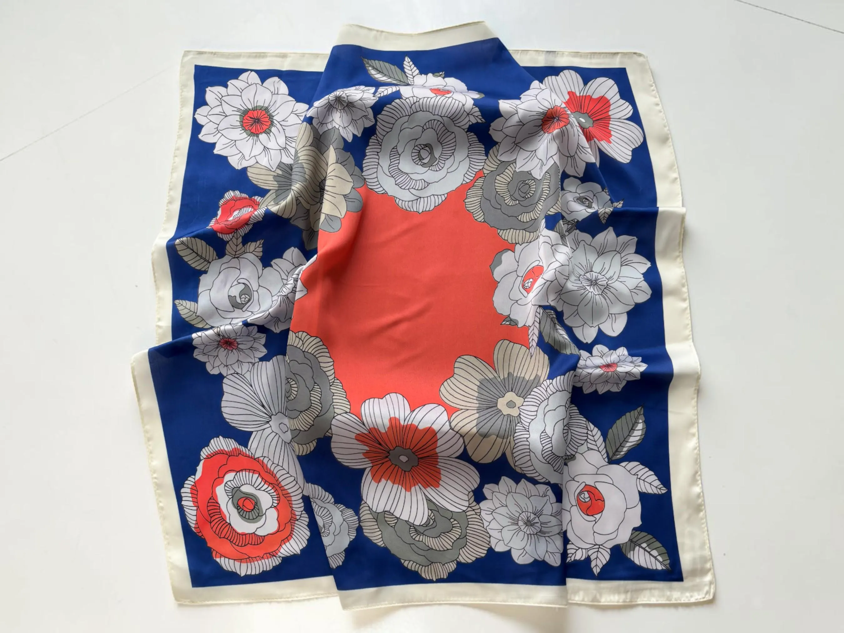 Floral Satin-Look Square Scarf | Elegant Neckerchief, Bag Accent, Hair Wrap - image 3