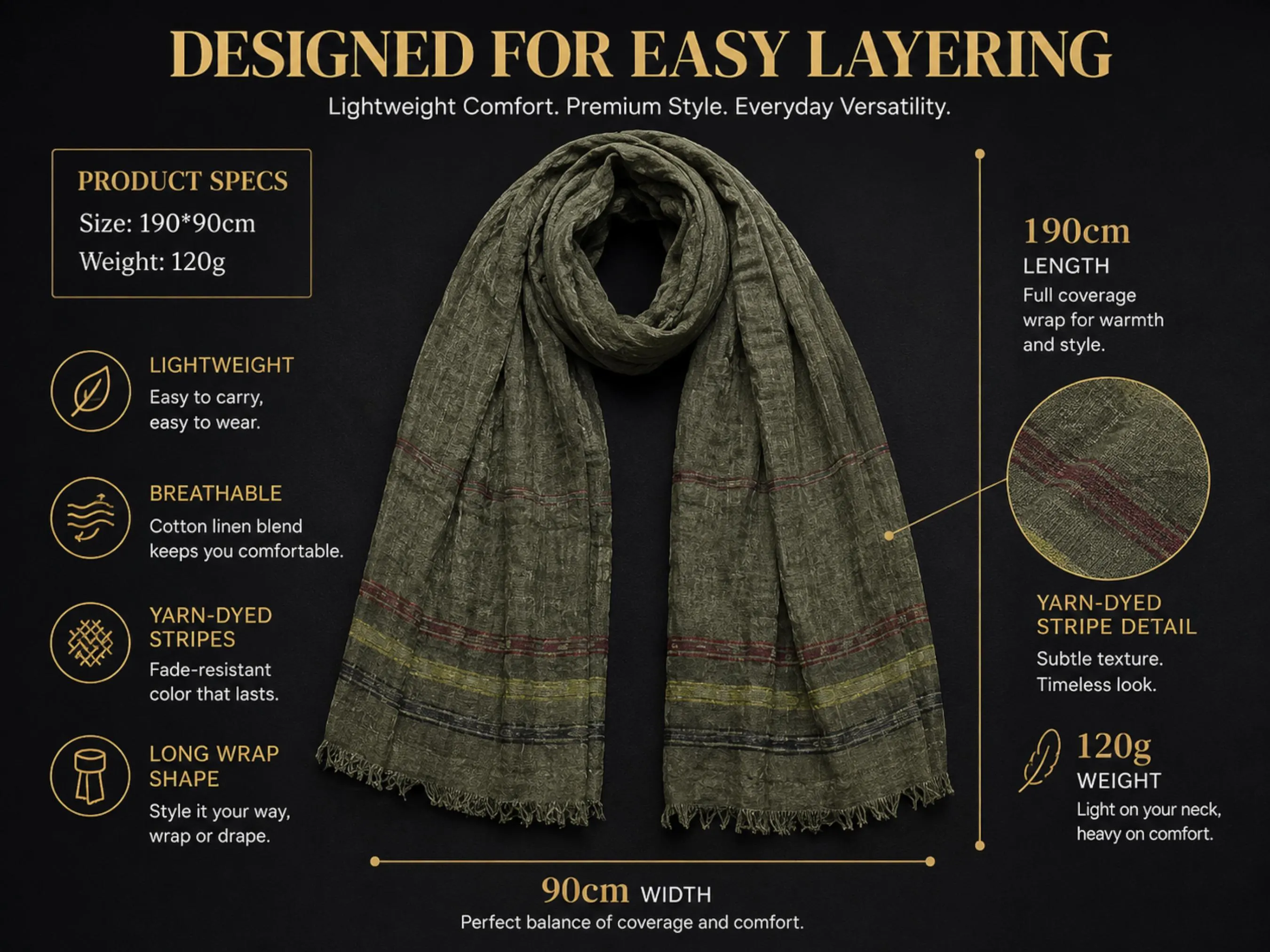 Men's Scarf | Yarn Dyed Stripe Wrap, Tassel Shawl - image 4