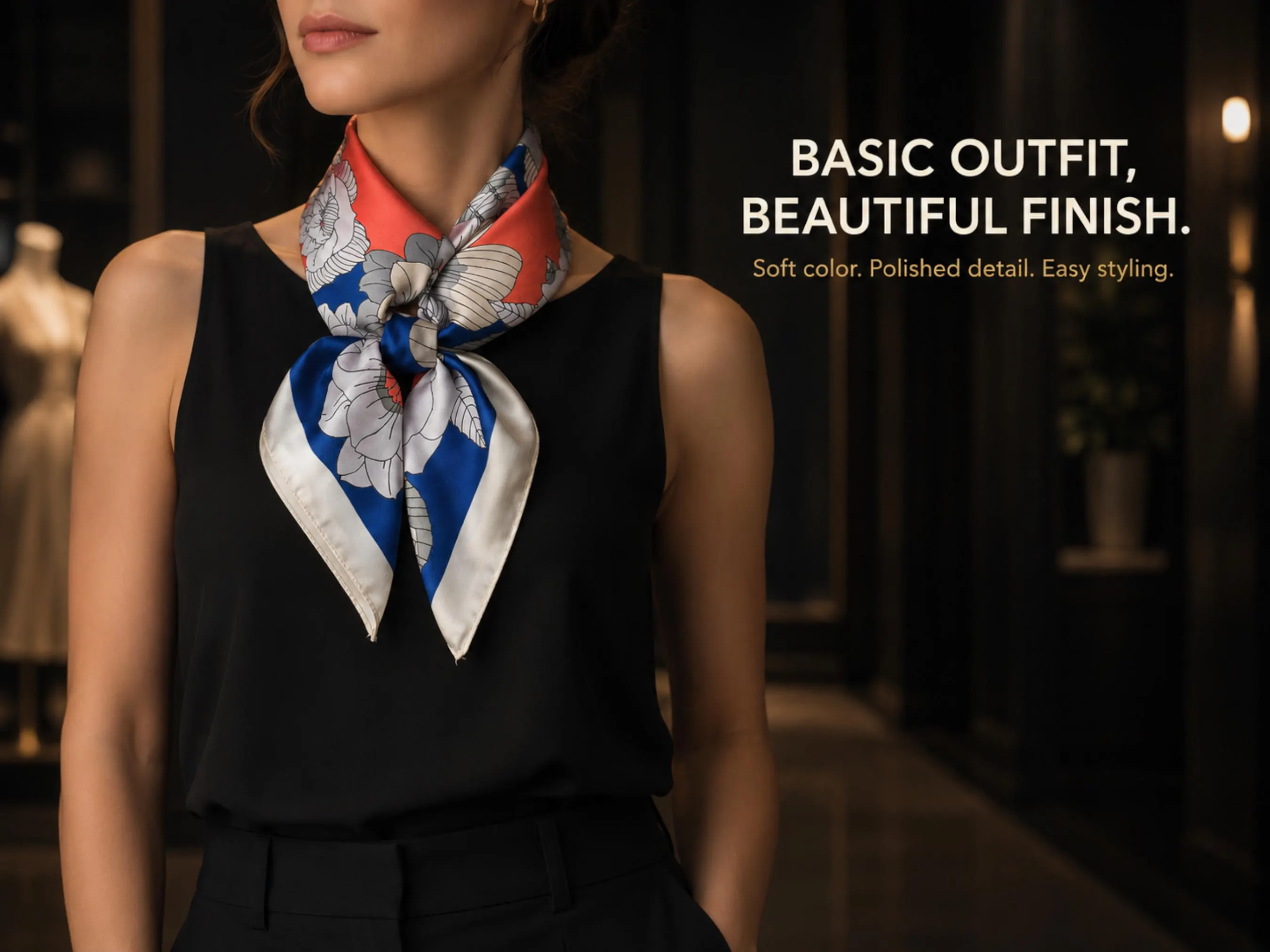 Floral Satin-Look Square Scarf | Elegant Neckerchief, Bag Accent, Hair Wrap - image 4