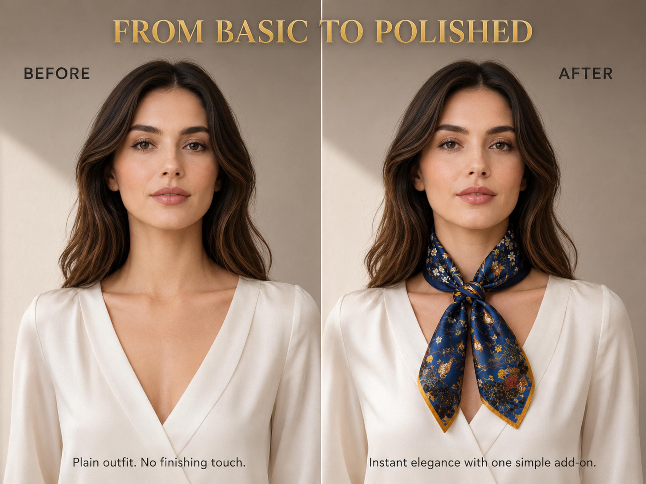 Blue Floral Satin Scarf | Bird Botanical Print Neck Hair Bag Scarf - image 5