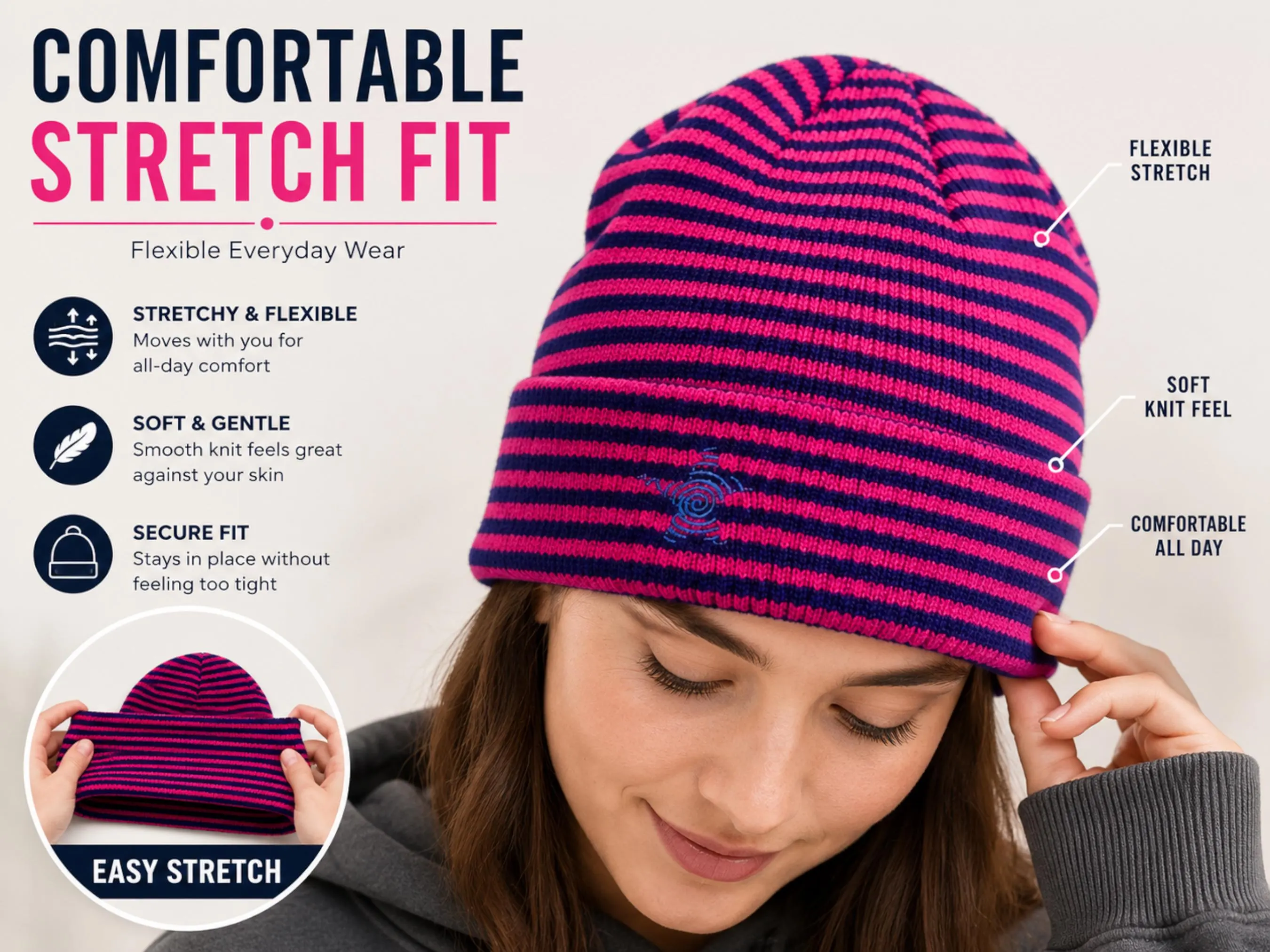 Striped Knit Beanie Hat | Soft Ribbed Skull Cap, Unisex Warm Everyday Style - image 5