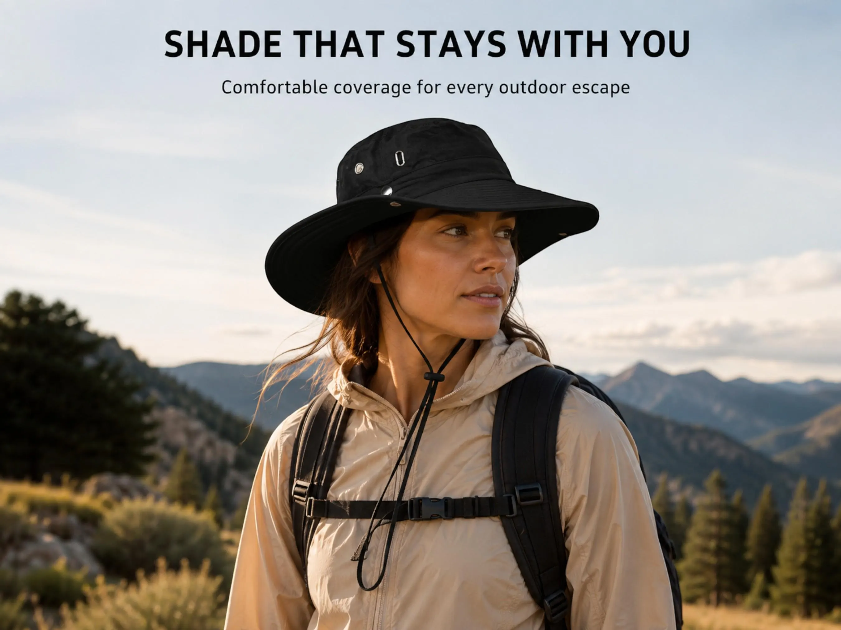 Wide Brim Packable Sun Hat | Adjustable Chin Cord, Outdoor Headwear