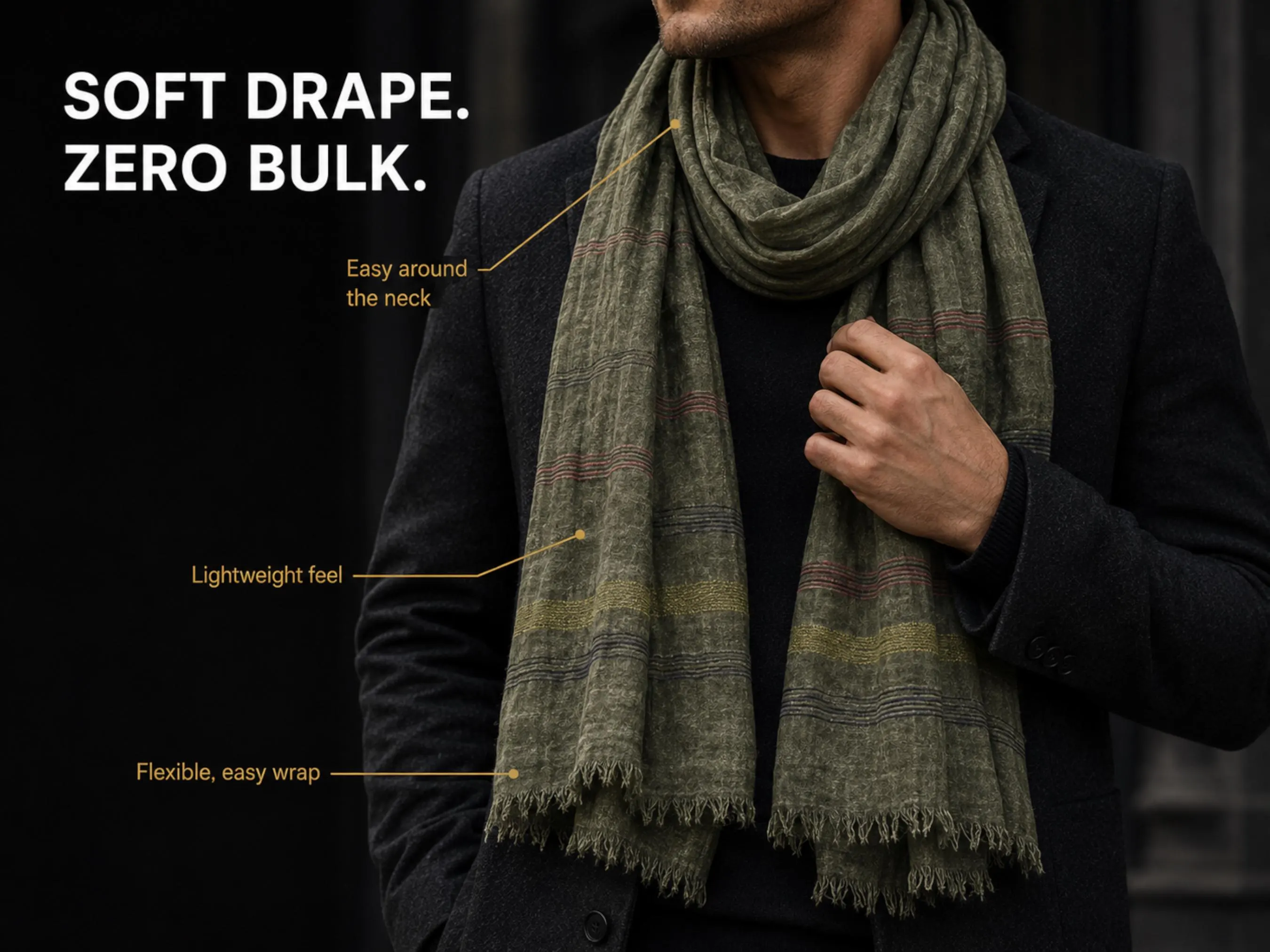 Men's Scarf | Yarn Dyed Stripe Wrap, Tassel Shawl - image 2