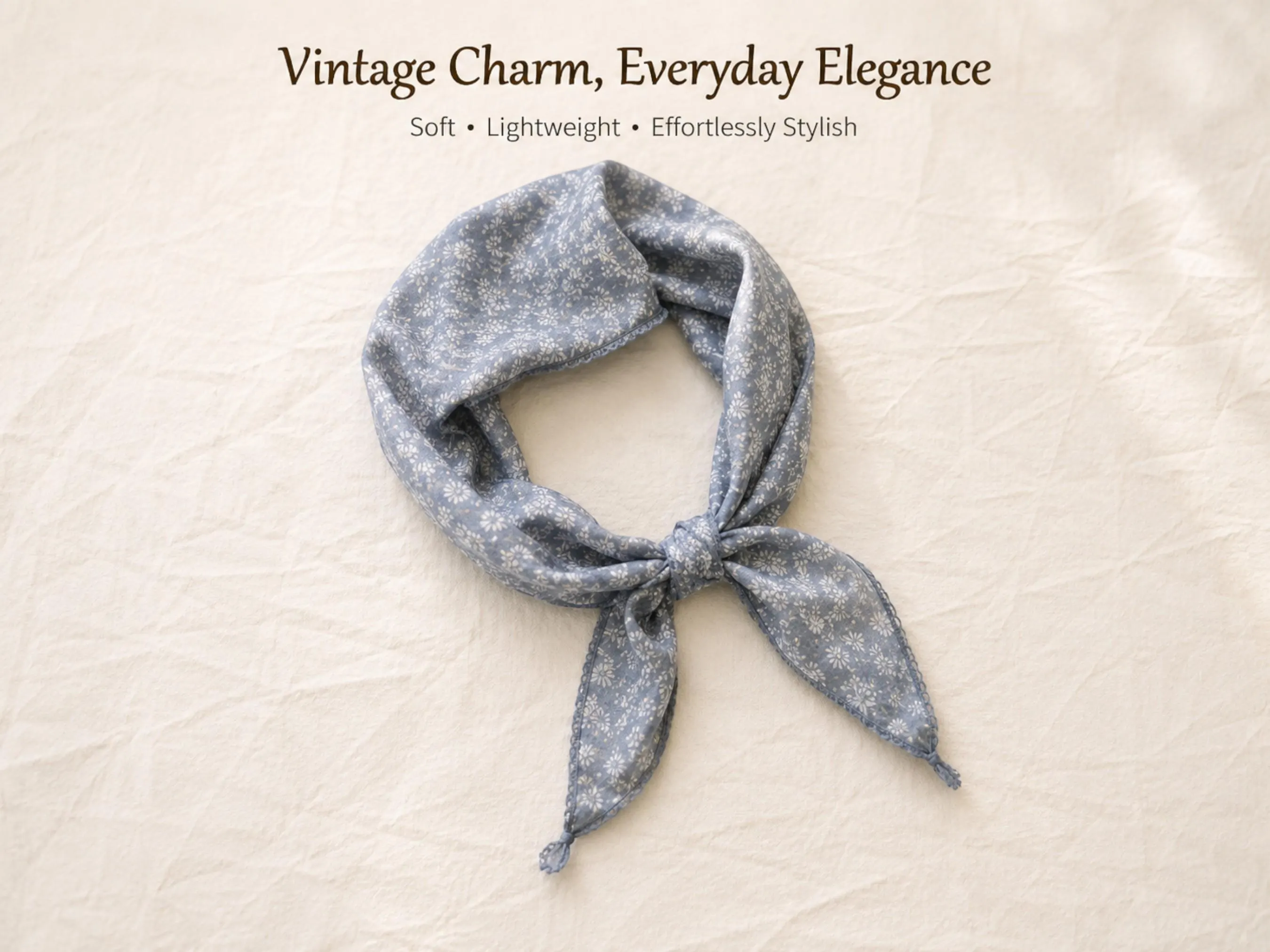 Vintage Floral Triangle Hair Scarf | Lace Edge Boho Kerchief, Women's Head Wrap
