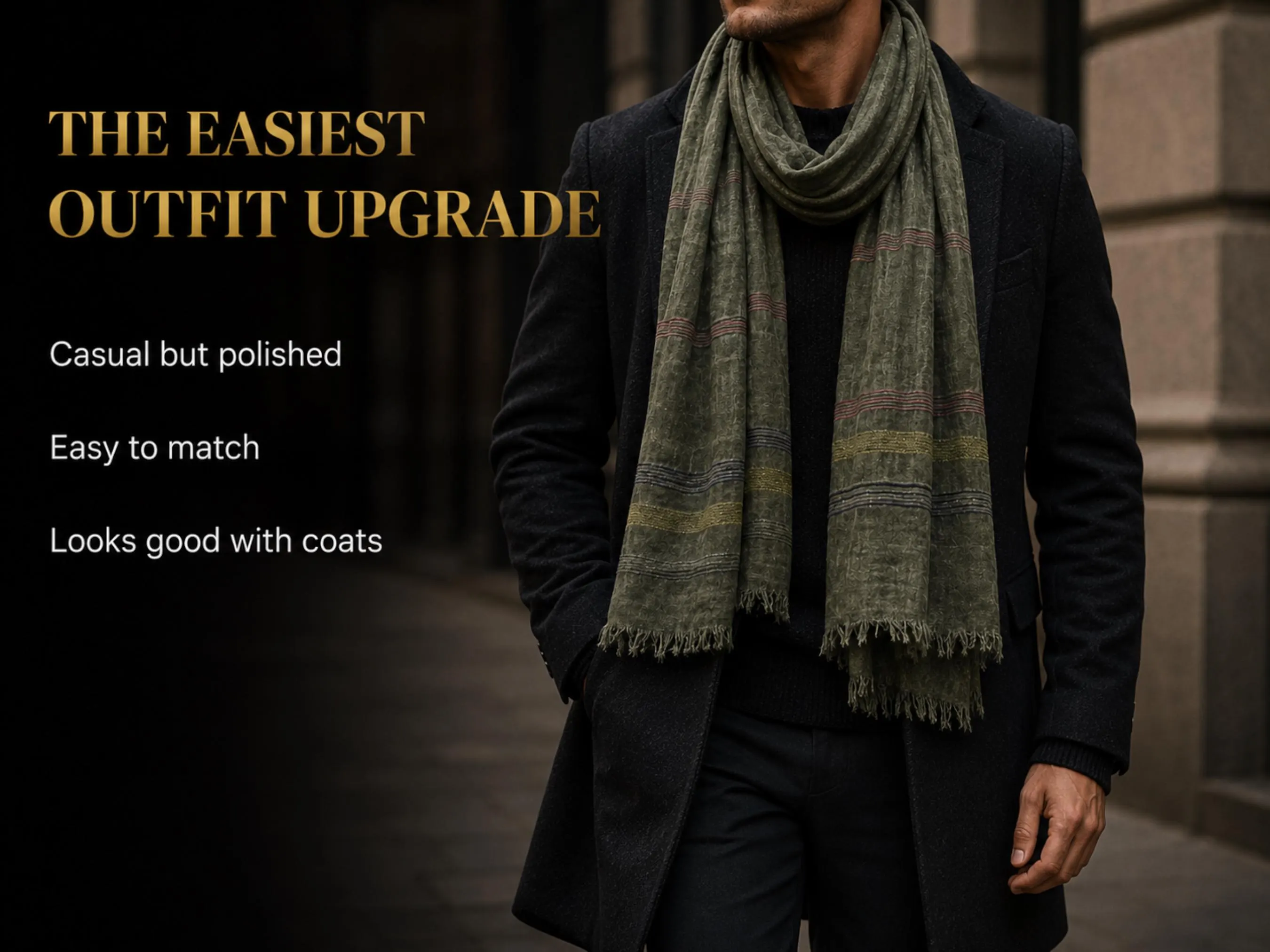 Men's Scarf | Yarn Dyed Stripe Wrap, Tassel Shawl - image 3