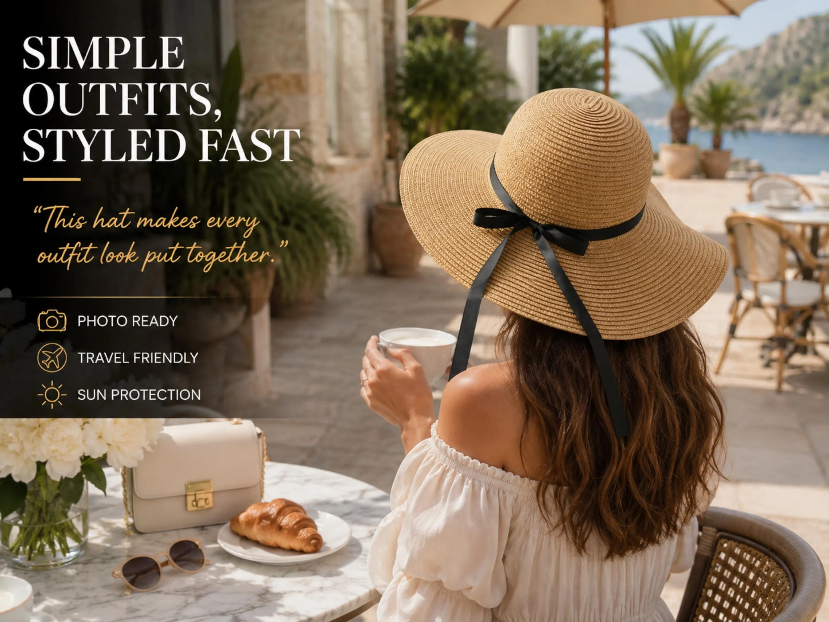 Wide Brim Beach Hat | Floppy Woven Sun Cap with Bow Ribbon Detail - image 3