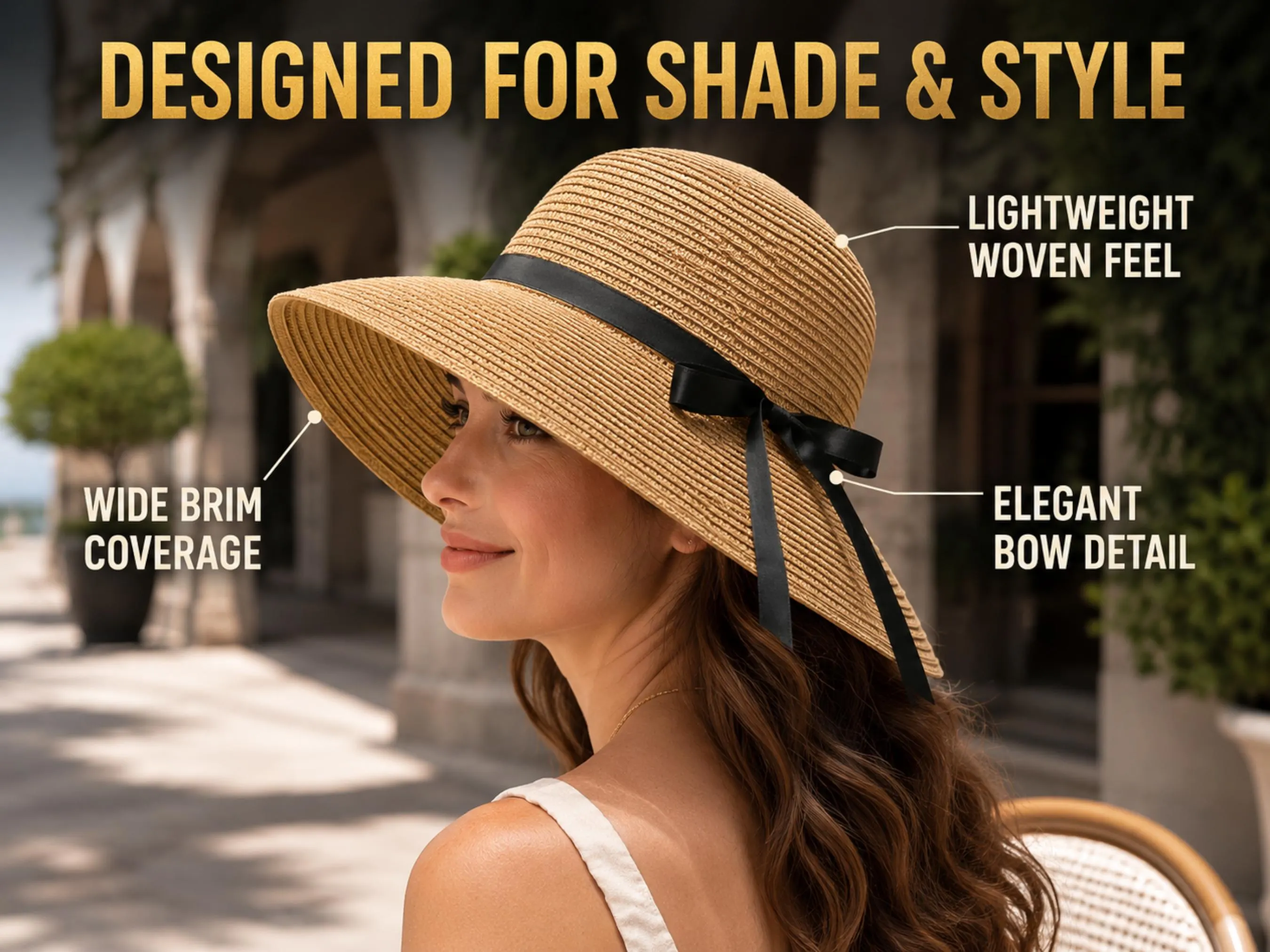 Wide Brim Beach Hat | Floppy Woven Sun Cap with Bow Ribbon Detail - image 4
