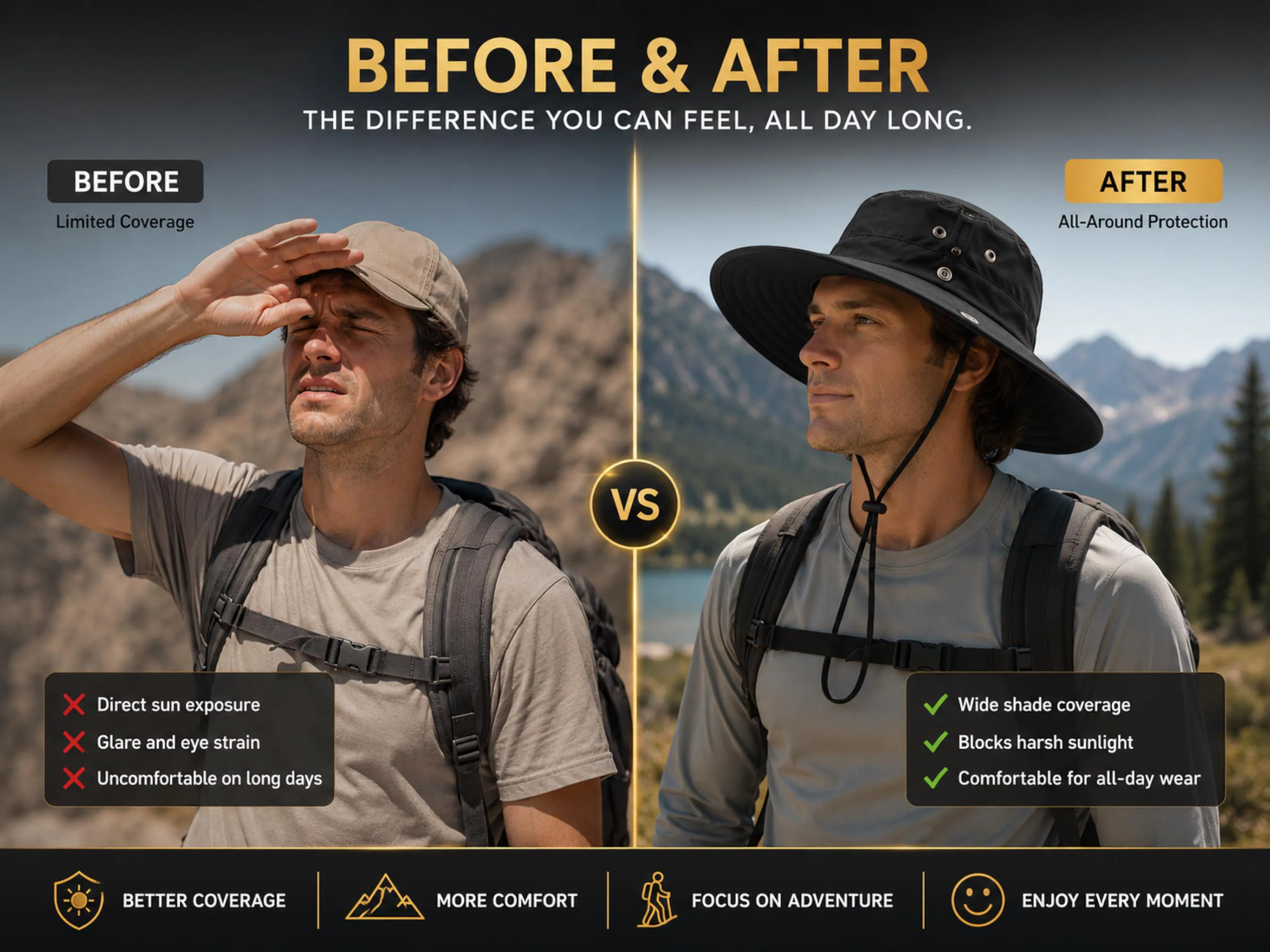 Wide Brim Packable Sun Hat | Adjustable Chin Cord, Outdoor Headwear - image 5