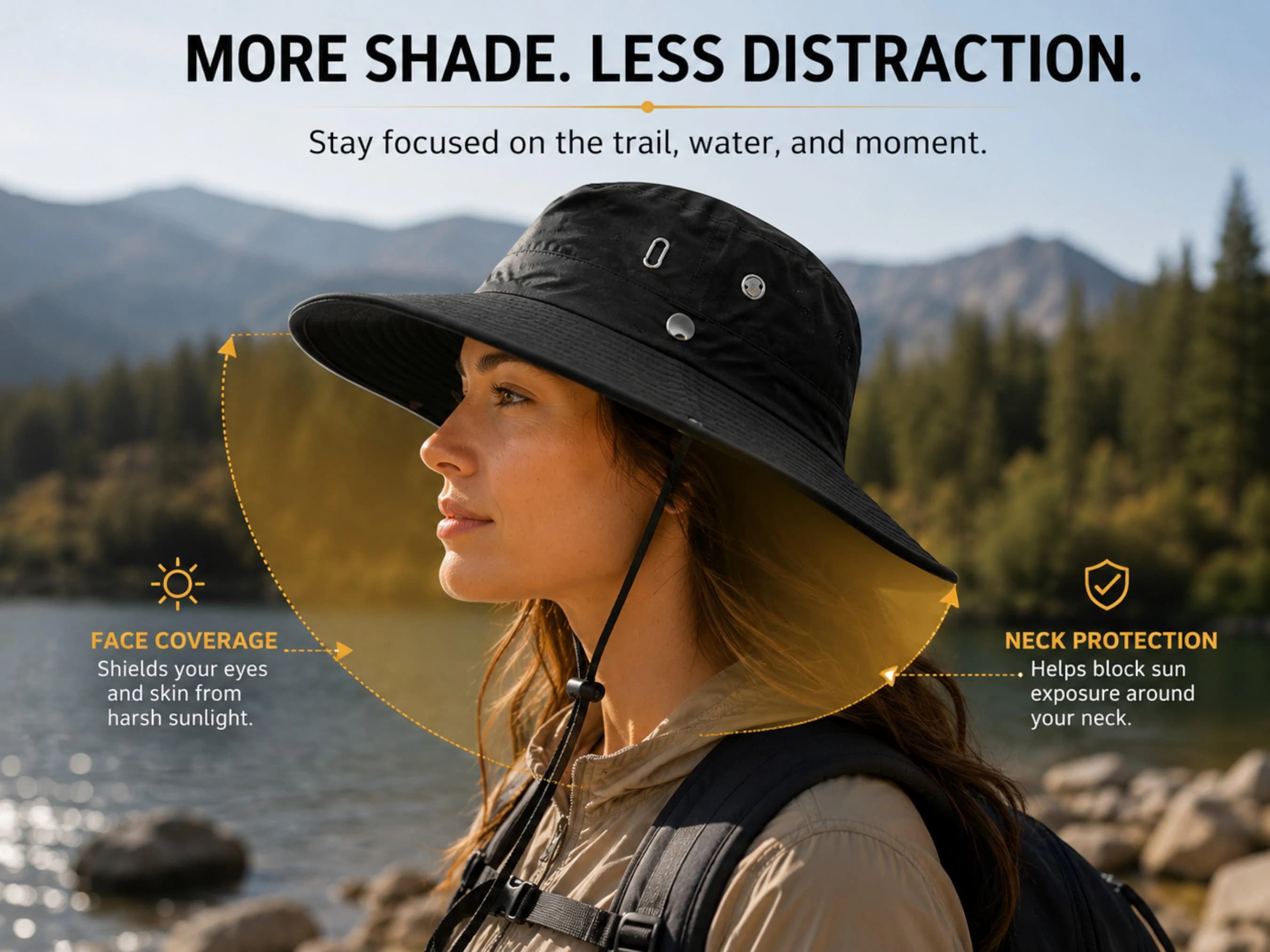 Wide Brim Packable Sun Hat | Adjustable Chin Cord, Outdoor Headwear - image 3