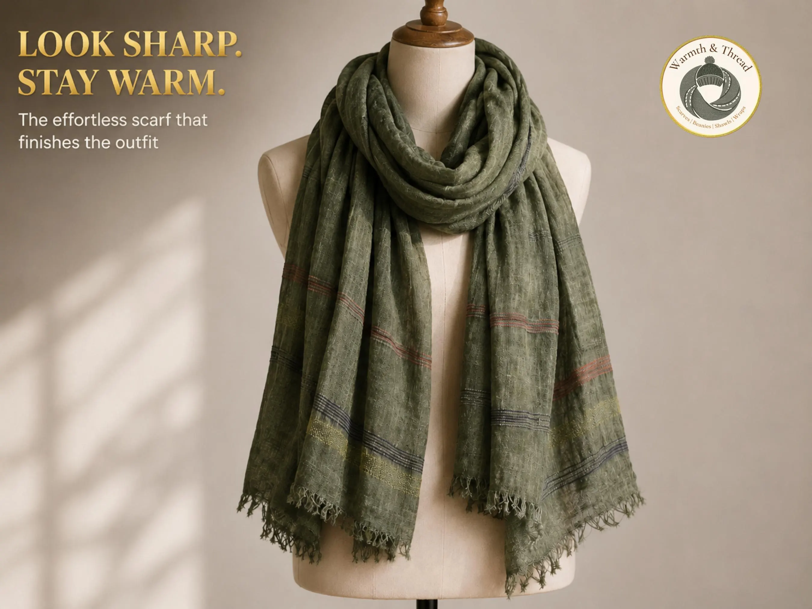 Men's Scarf | Yarn Dyed Stripe Wrap, Tassel Shawl