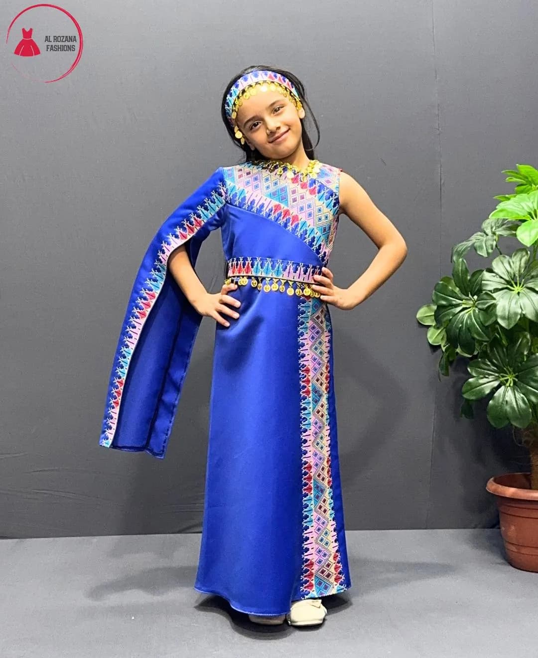 Girls satin embroidered dress Jordanian style with headband K2 - image 4