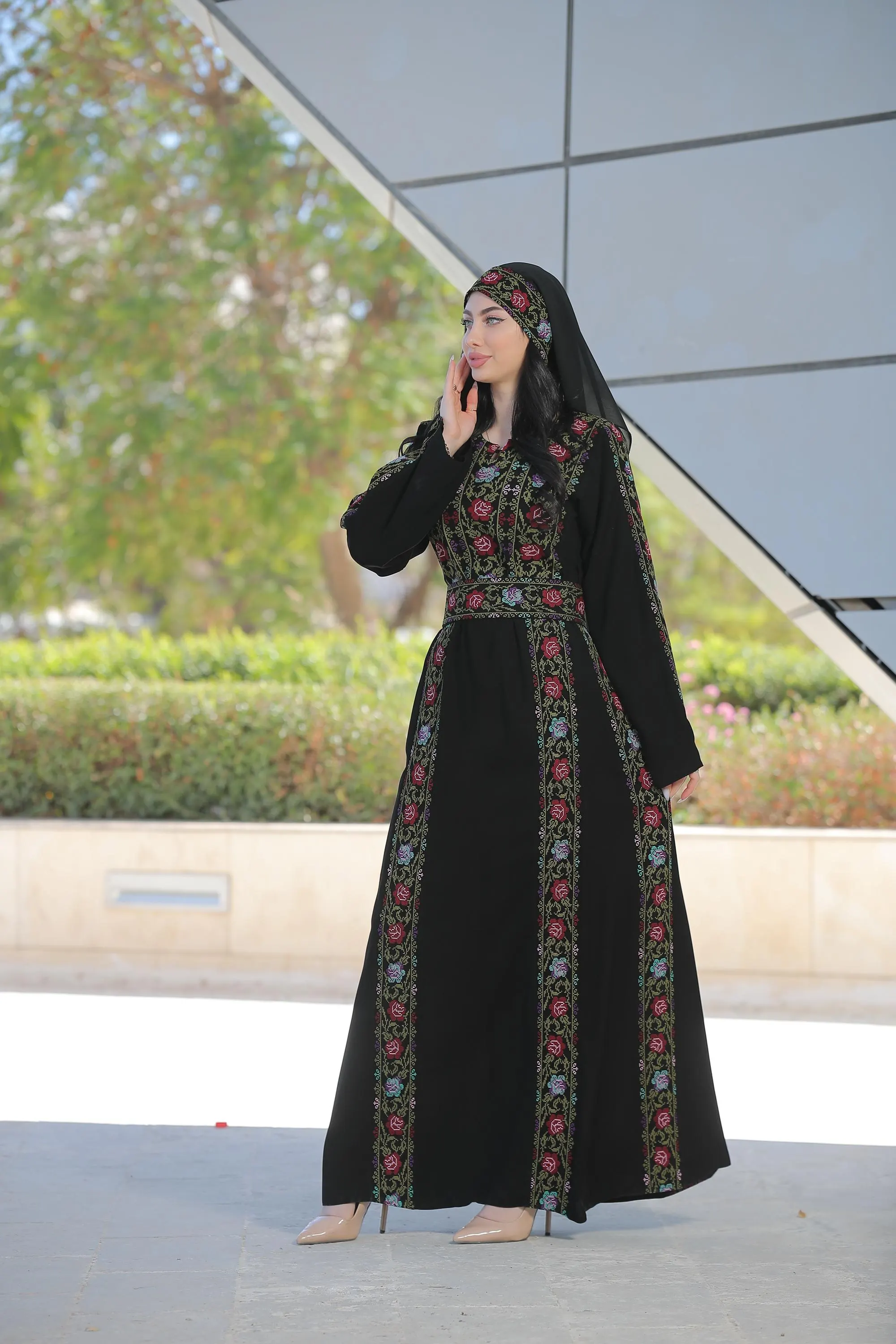 Rose Belted Women’s Thobe with Matching scarf #120 - image 3
