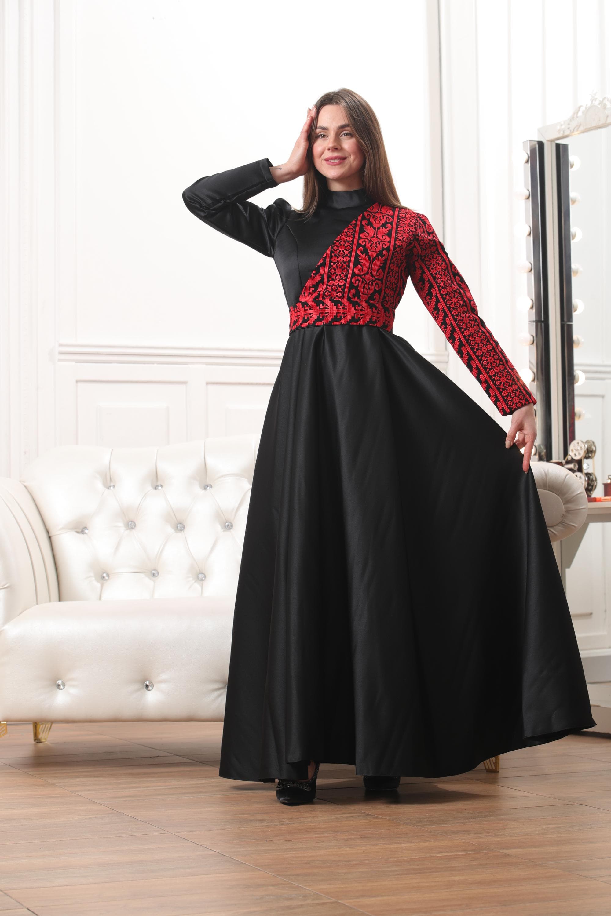 Asymmetric Palestinian Embroidered Maxi Dress – Artistic Heritage Design #24 - image 3
