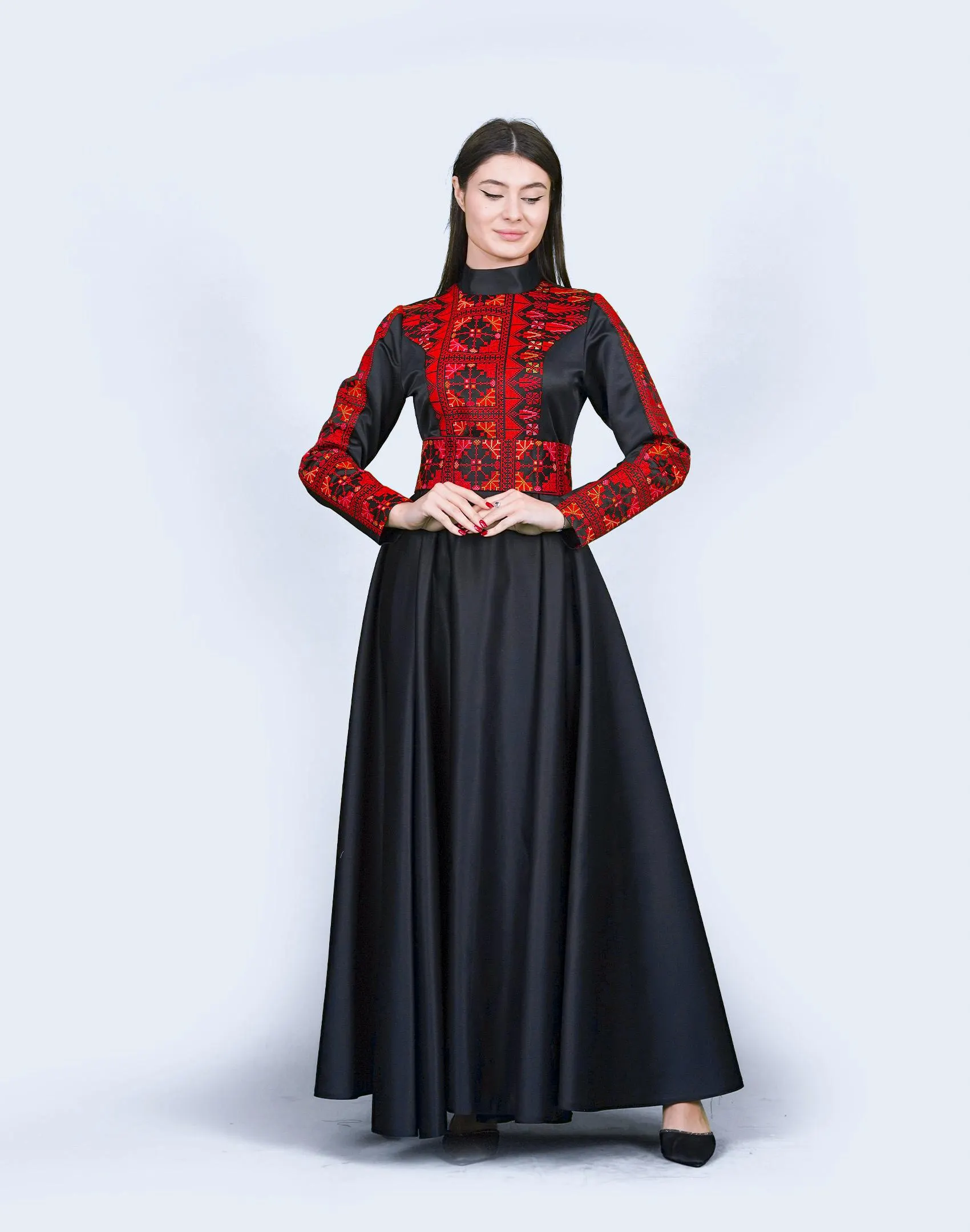 Modern Palestinian High-Neck Dress with Embroidered Bodice #15 - image 5