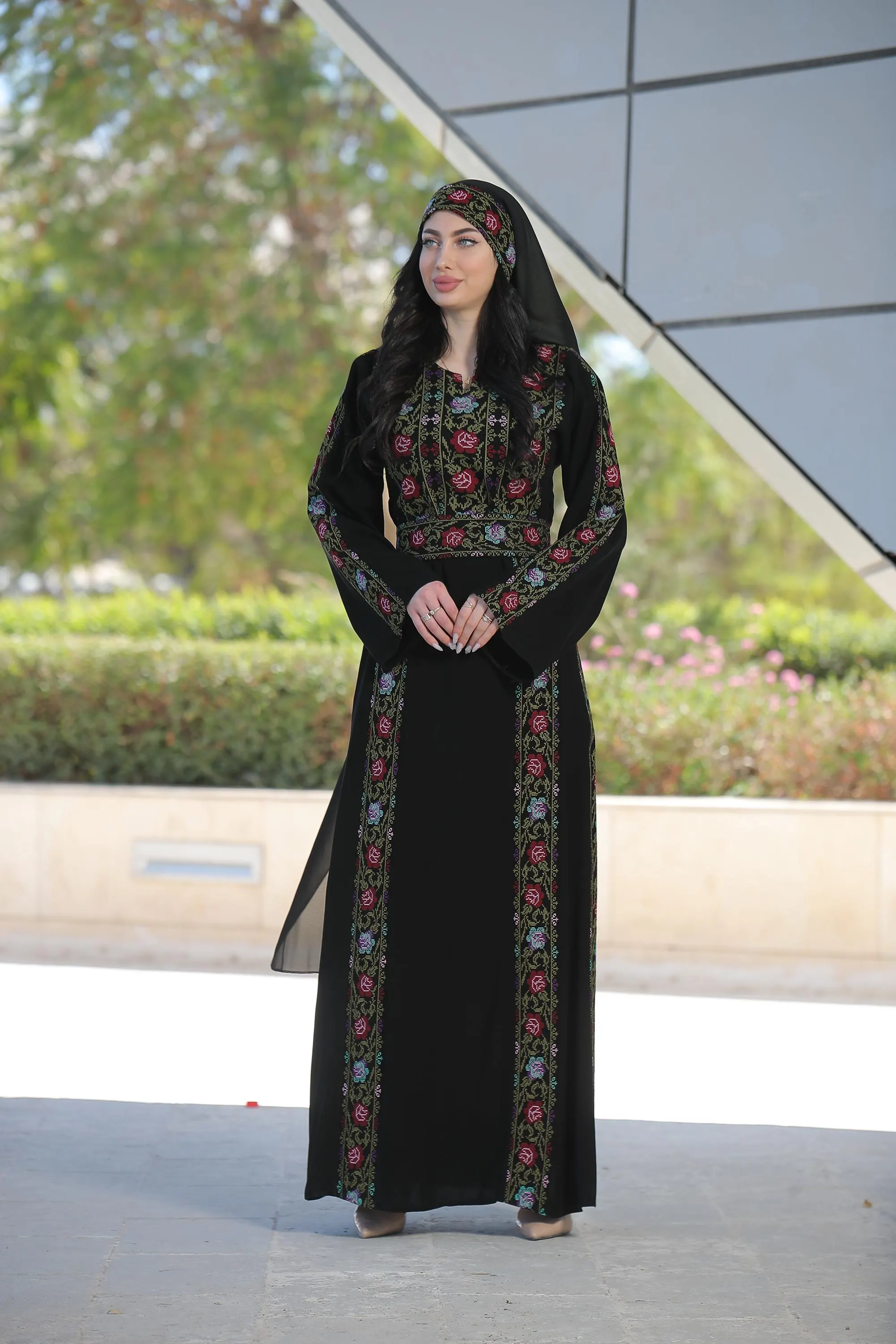 Rose Belted Women’s Thobe with Matching scarf #120 - image 4