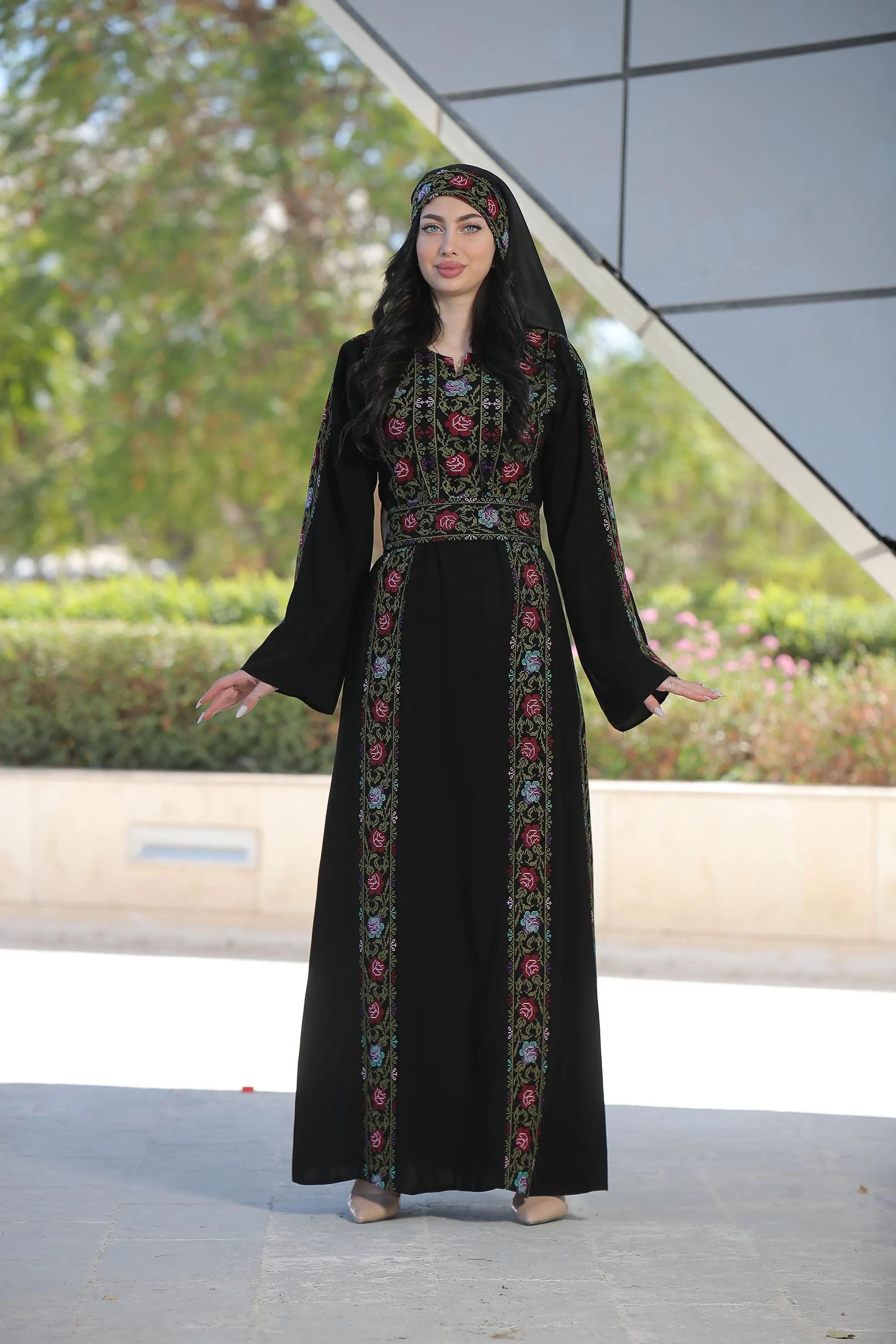Rose Belted Women’s Thobe with Matching scarf #120 - image 5