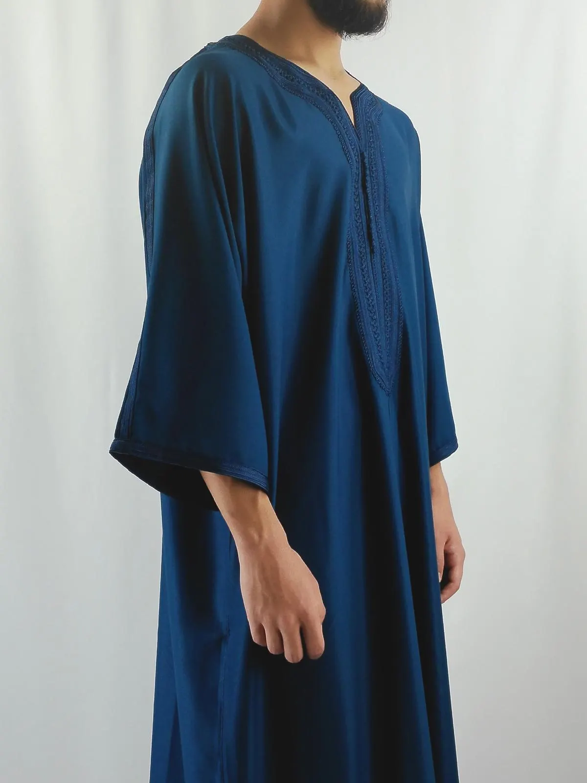 Luxury Handmade Moroccan Thobe Gandoura Navy - Heavy Gabardine Fabric (Option to Gift Box) - image 3
