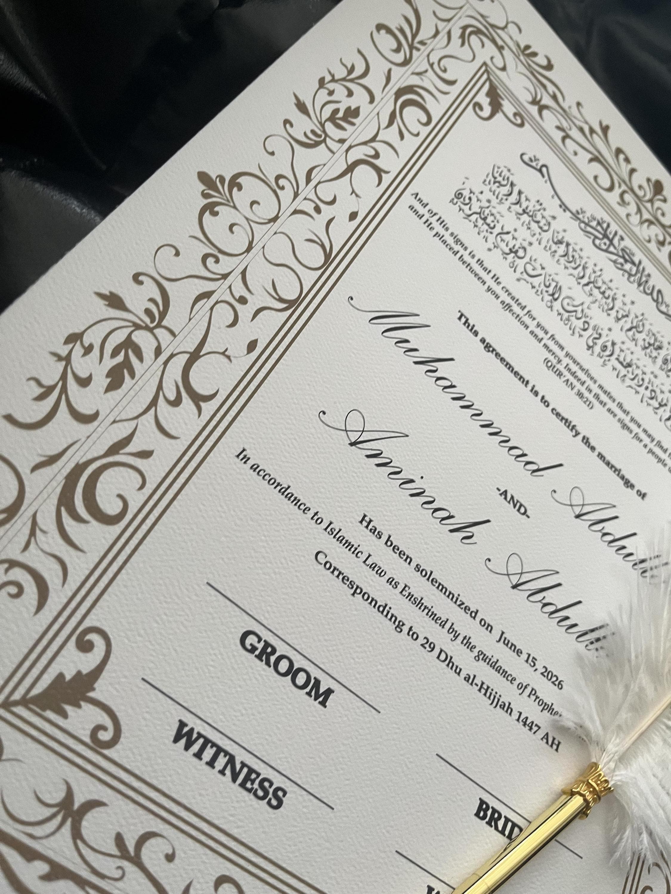 Elegant Islamic Marriage Certificate 11x14 | Personalized Nikkah Nama for Signing Ceremony – Safiya Design - image 4