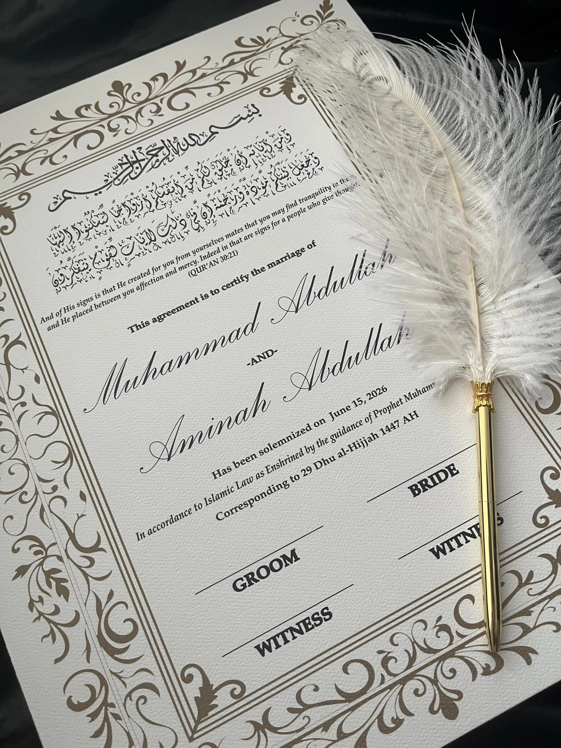 Elegant Islamic Marriage Certificate 11x14 | Personalized Nikkah Nama for Signing Ceremony – Safiya Design - image 2