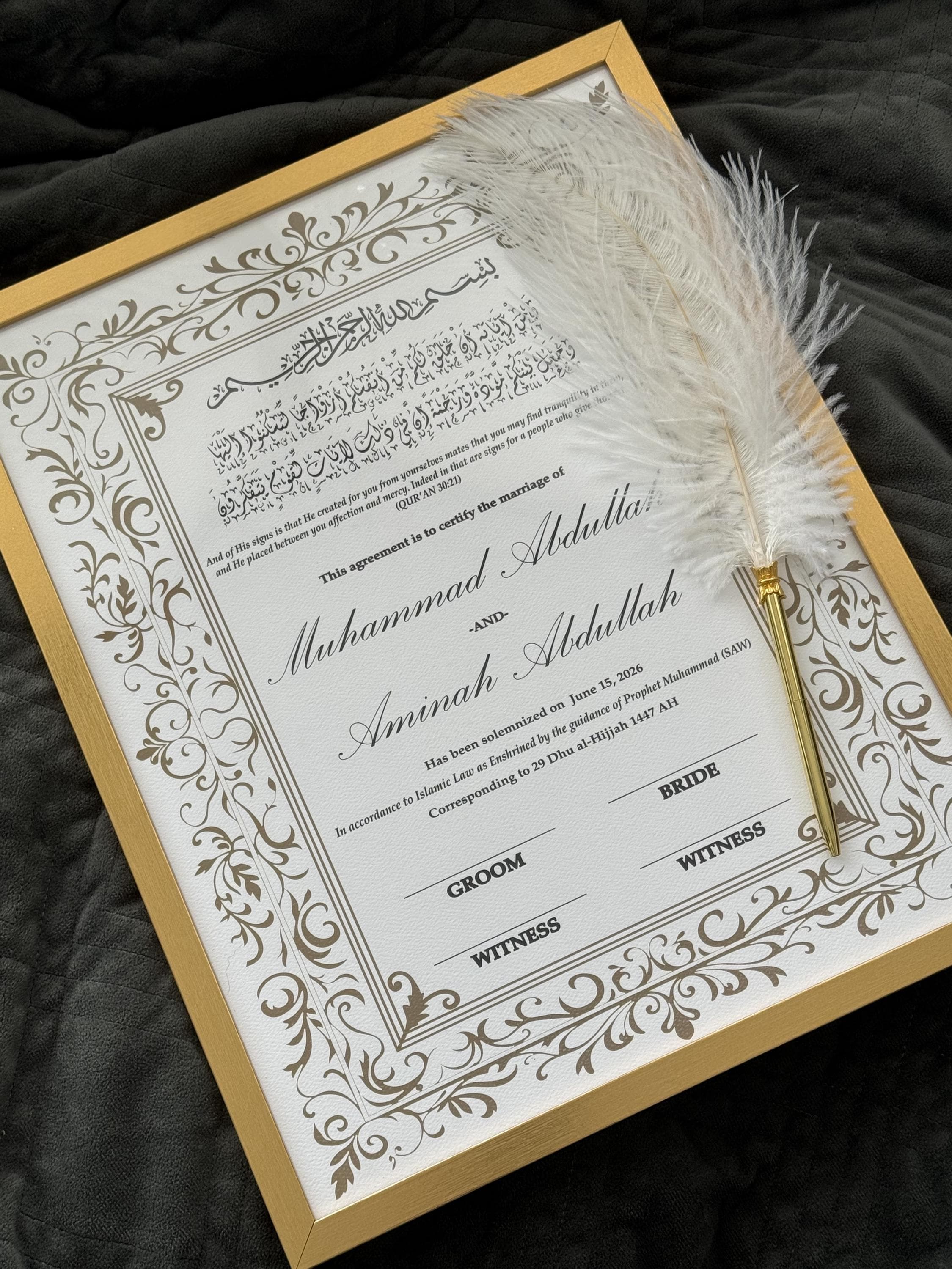 Elegant Islamic Marriage Certificate 11x14 | Personalized Nikkah Nama for Signing Ceremony – Safiya Design - image 3