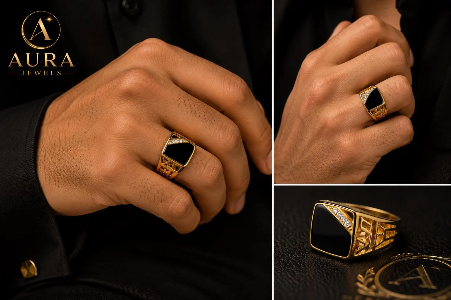 Gold Signet Ring ā Black Onyx, Men's - image 4