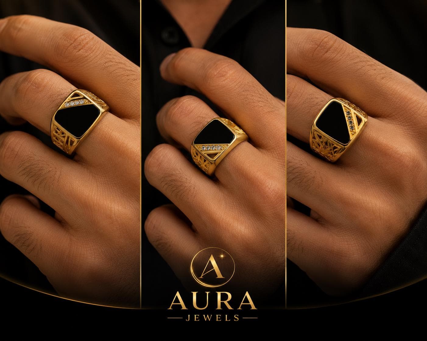 Gold Signet Ring ā Black Onyx, Men's - image 2