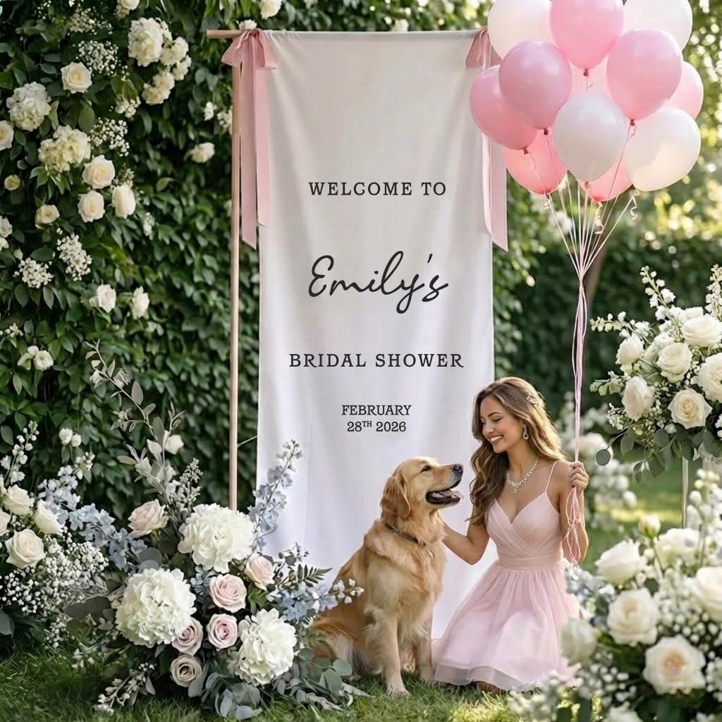 Personalized Bridal Shower Welcome Banner, Elegant Fabric Wedding Decor - image 3