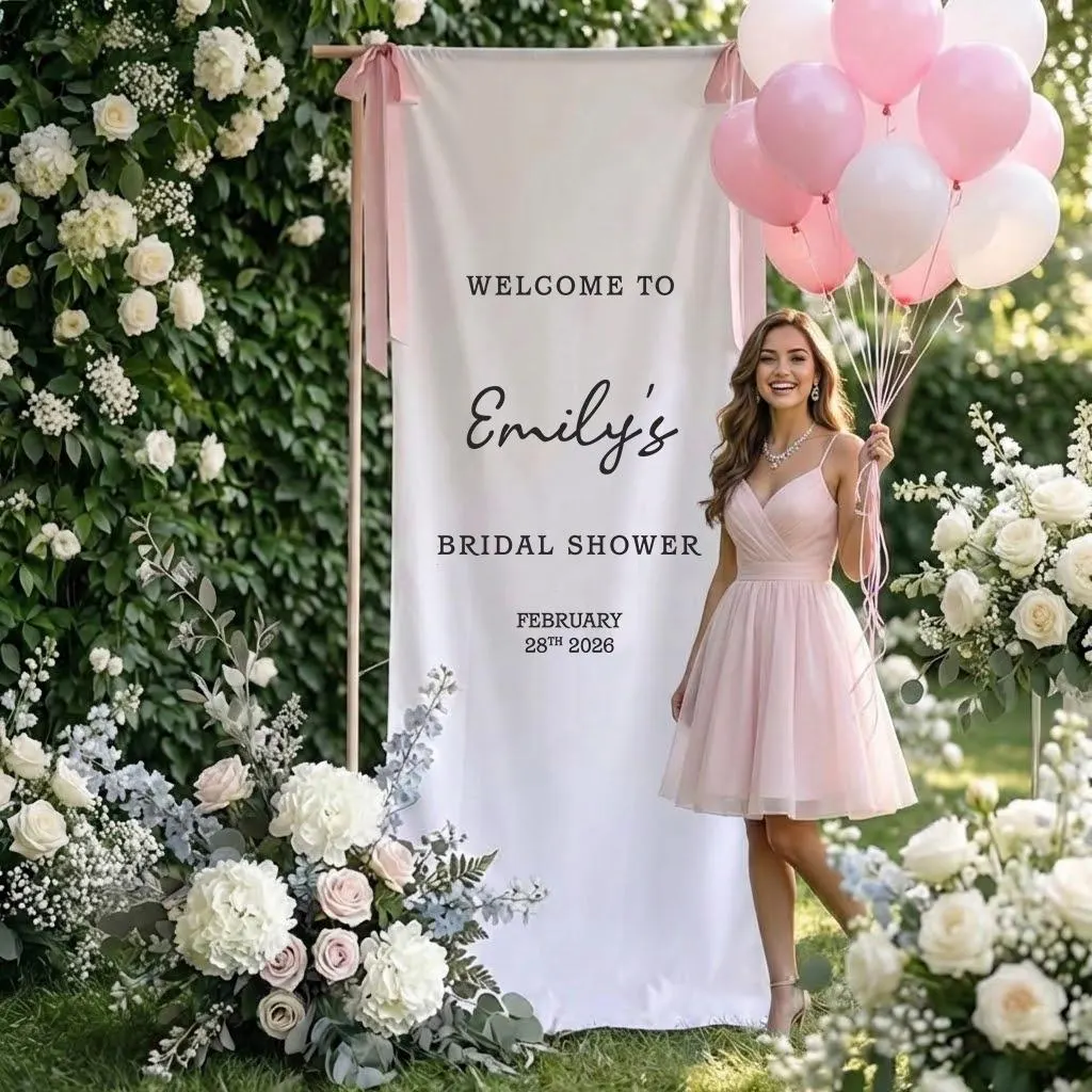 Personalized Bridal Shower Welcome Banner, Elegant Fabric Wedding Decor - image 4