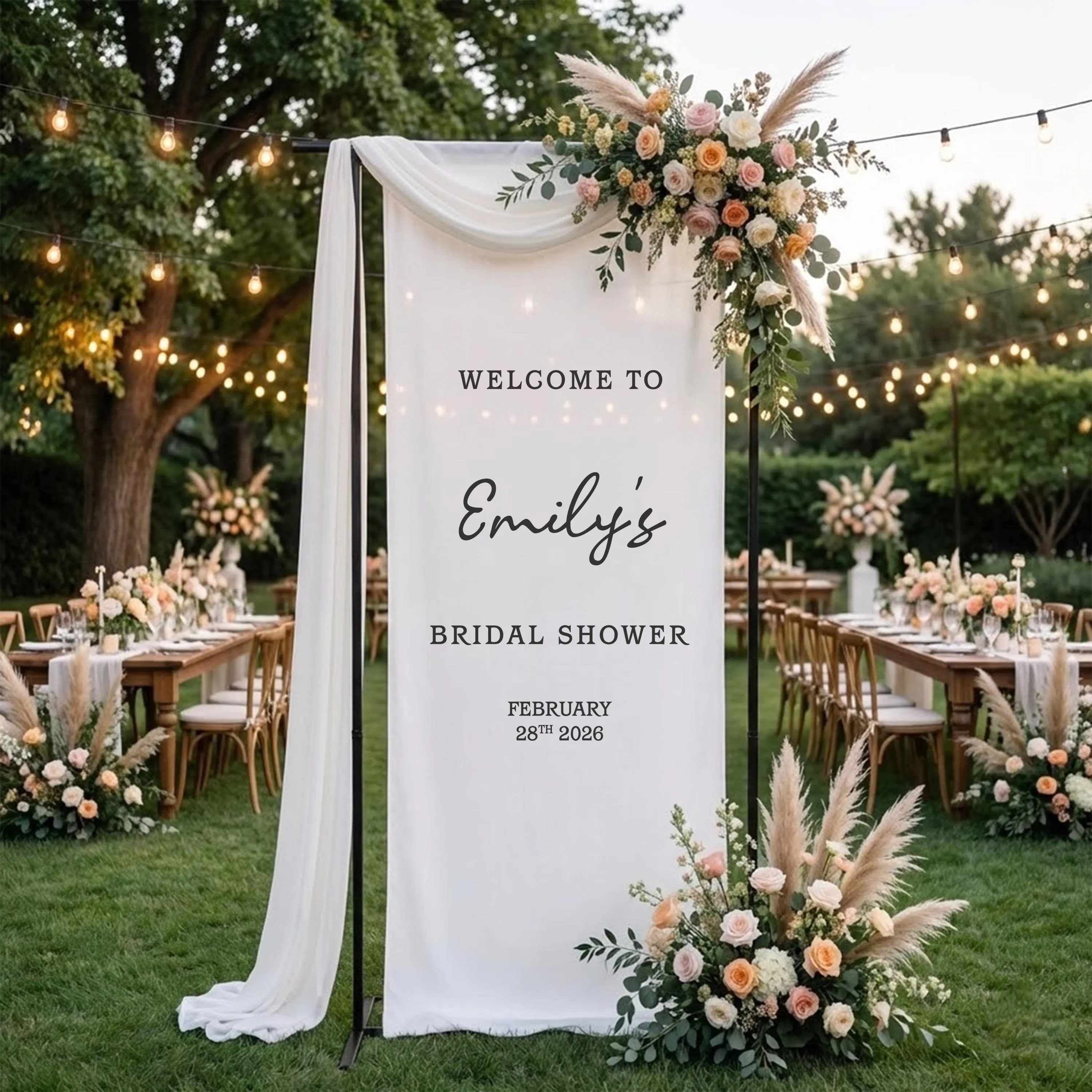Personalized Bridal Shower Welcome Banner, Elegant Fabric Wedding Decor - image 5