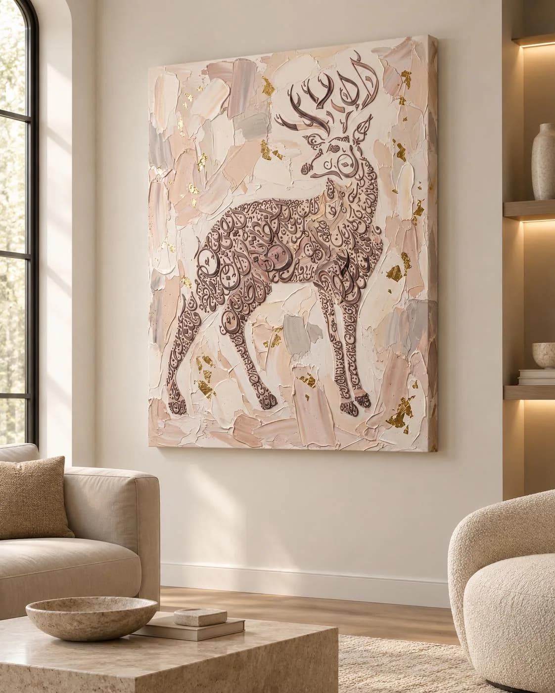 Arabic Calligraphy Deer Canvas Print, Beige Gold Stag Wall Art, Ready to Hang - image 5