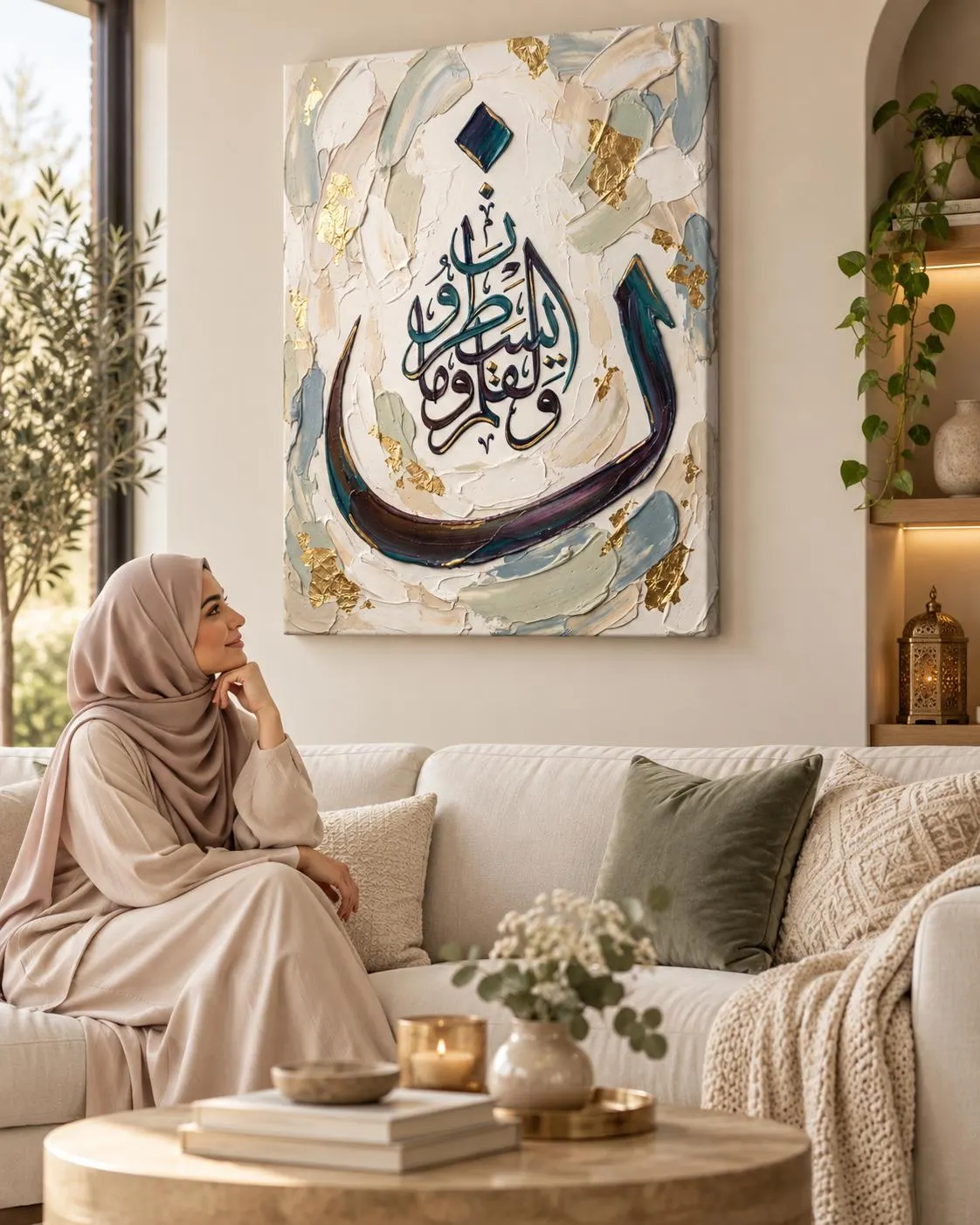 Nun Wal Qalami Canvas Print, Surah Al-Qalam Calligraphy, Blue Gold Islamic Wall Art (Ready-to-Hang) - image 5