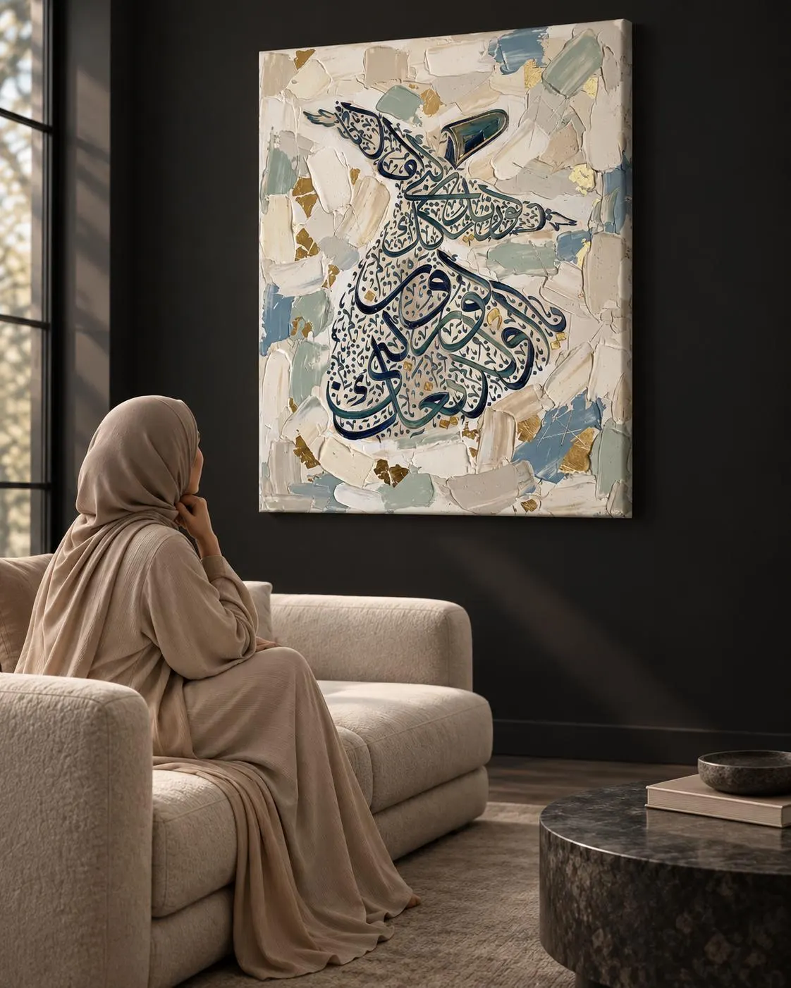 Rumi Whirling Dervish Canvas Print, Sufi Calligraphy Wall Art, Islamic Spiritual Decor