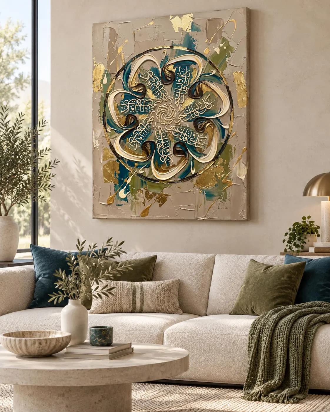Islamic Wall Art Canvas, Arabic Calligraphy Quran Verse, Teal Gold Muslim Home Decor - image 3