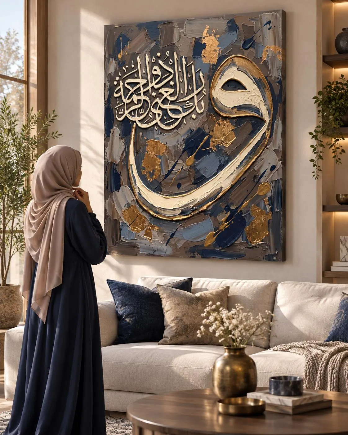 Wa Rabbuka Al-Ghaniyyu Dhu Ar-Rahmah Canvas Print, Textured Arabic Calligraphy, Ready-to-Hang Islamic Wall Art