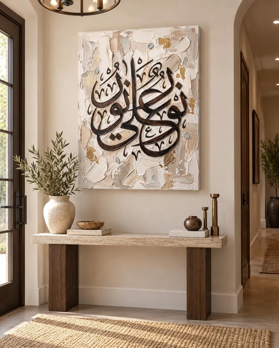 Nour Ala Nour Canvas, Arabic Calligraphy, Gold Leaf Effect, Ready to Hang - image 3