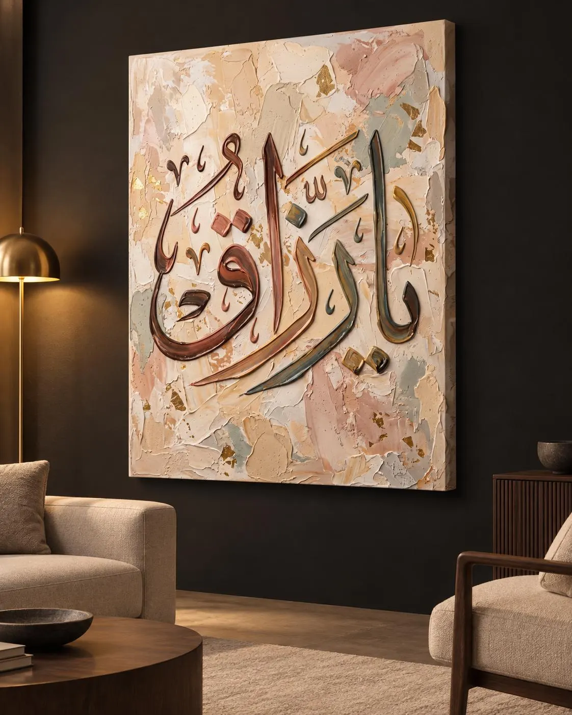 Ya Razzaq Canvas Print, Beige Sage Arabic Calligraphy, Ready-to-Hang Islamic Wall Art - image 3