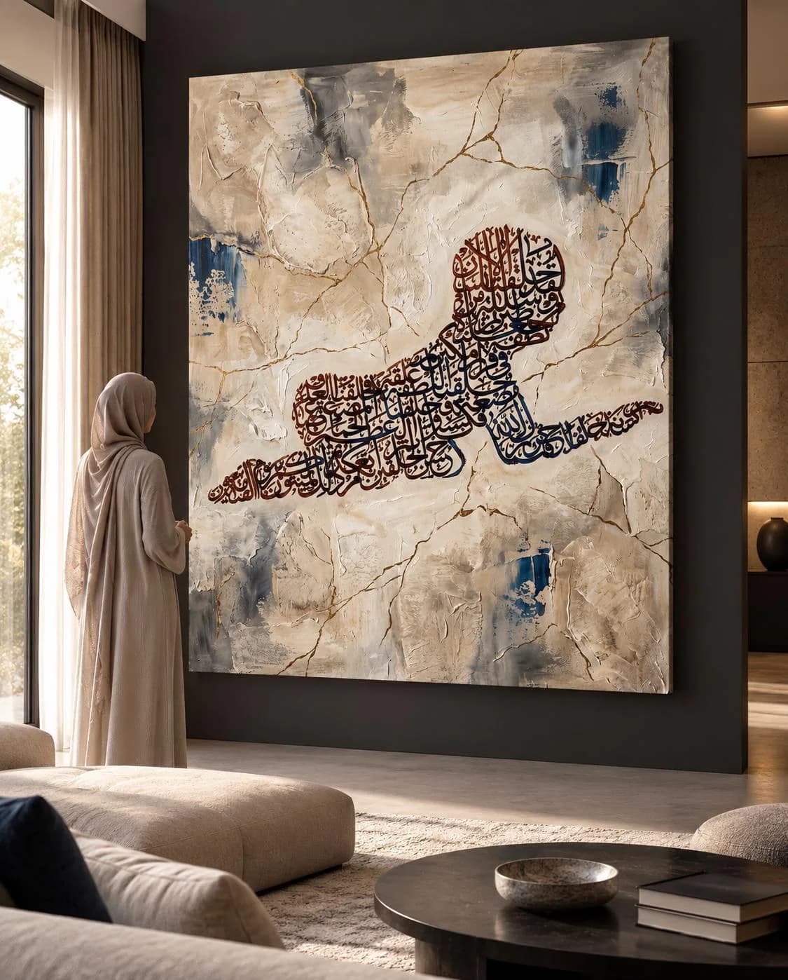 Creation of Man Canvas Print Beige Blue Gold Arabic Calligraphy Islamic Baby Wall Art