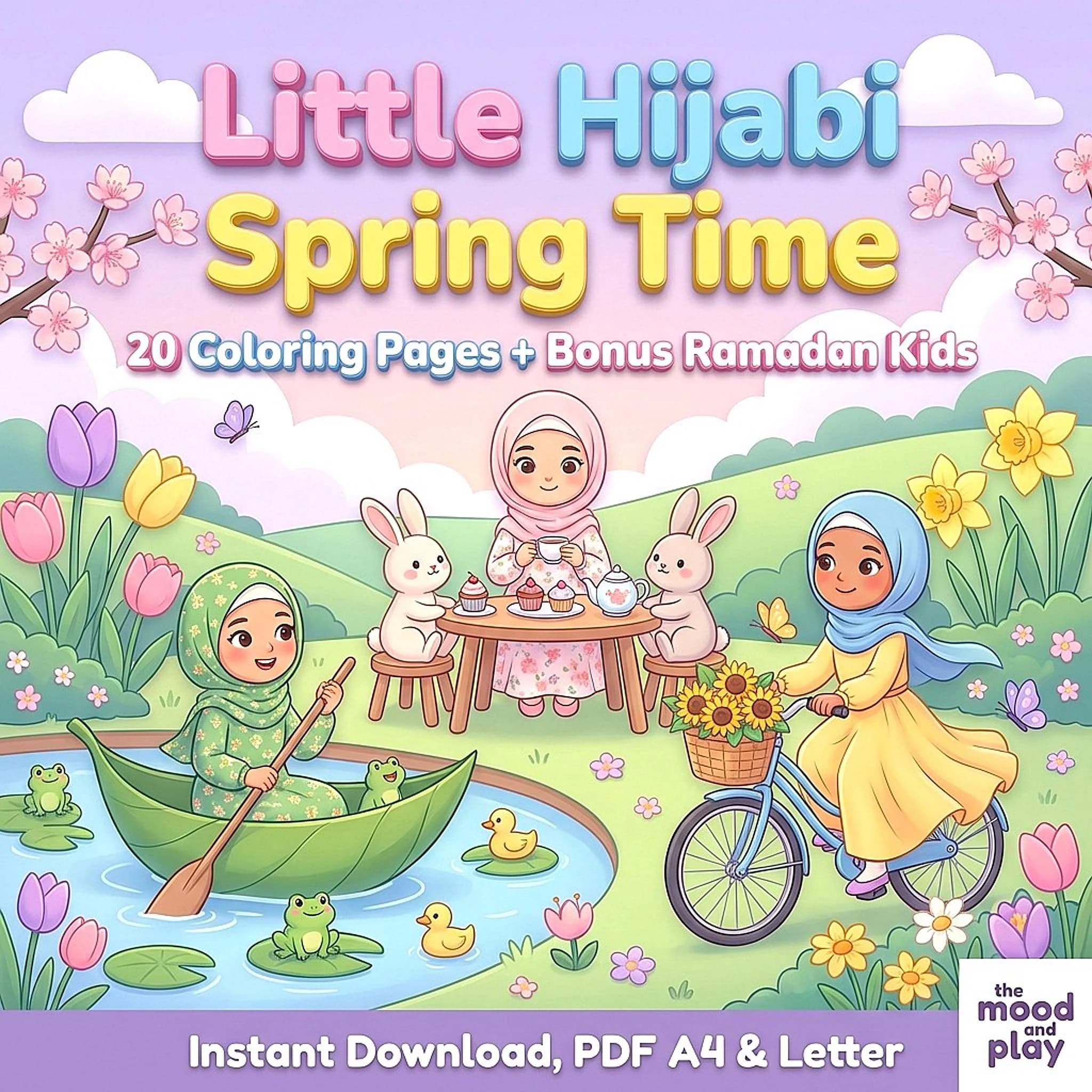 Hijabi Girl Spring Coloring Pages| Muslim Kids Ramadan Bonus (PDF Download)