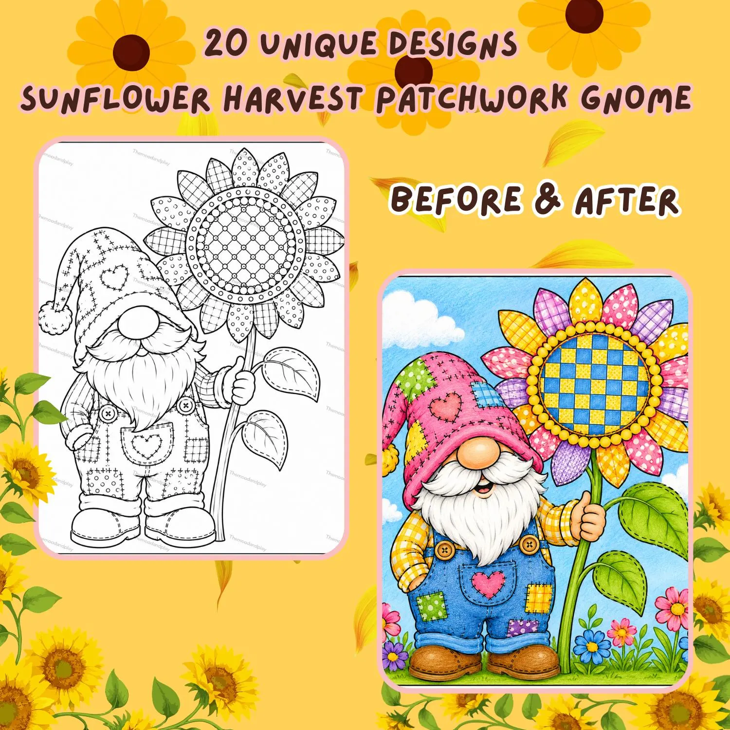 Sunflower Harvest Gnome Coloring Pages | 20 Printable PDF Pages (Digital Download) - image 5
