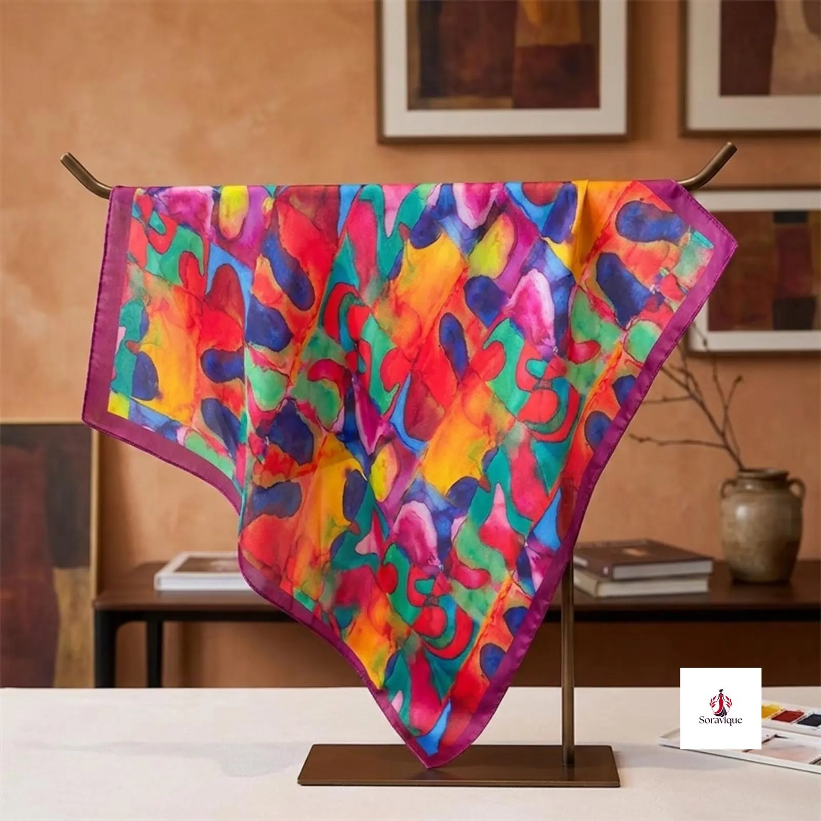Fashion bandana tied around a ponytail.