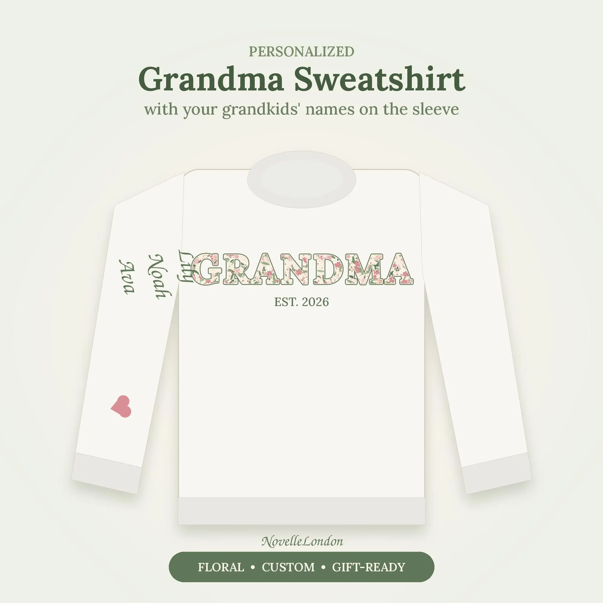 Personalized Floral Grandma Sweatshirt with Grandkids Names on Sleeve, Custom Grandma Crewneck - image 4